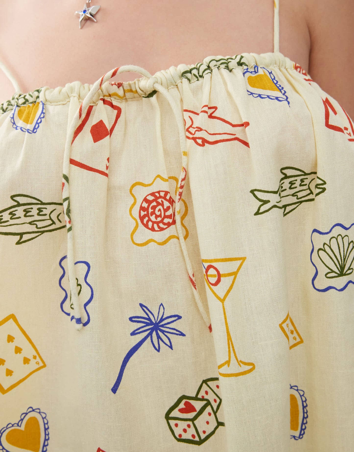 Reclaimed Vintage beach smock trapeze top in yellow postcard print
