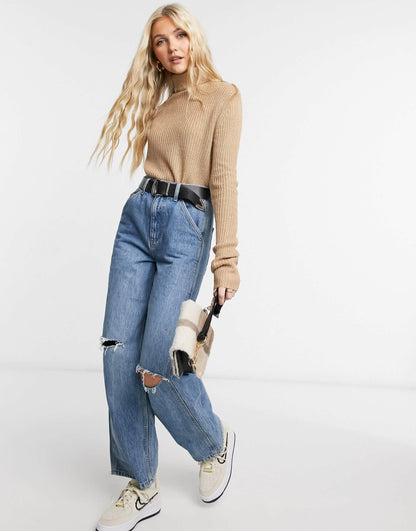 QED London turtle neck jumper in oatmeal