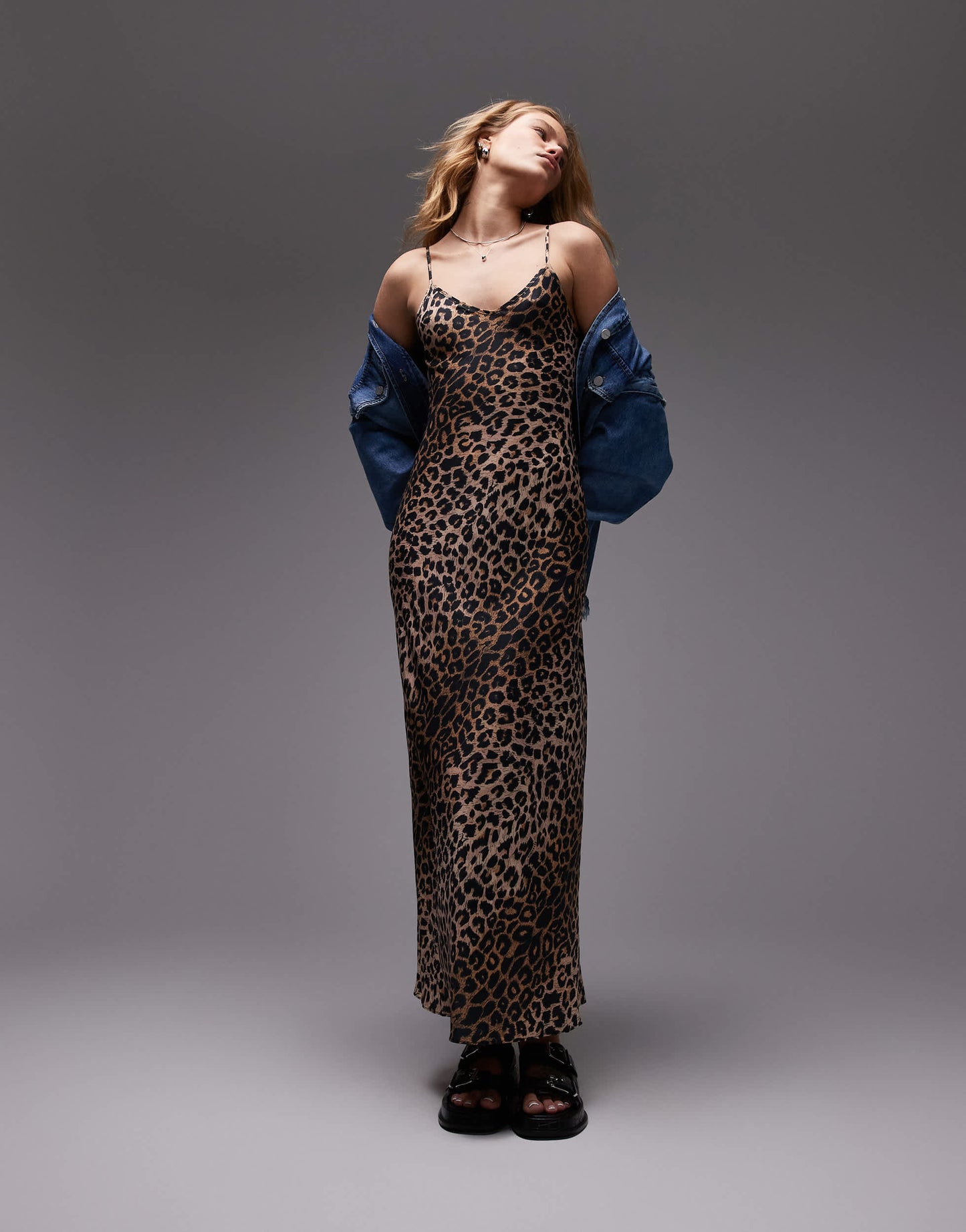 AllSaints Bryony maxi cami dress in leopard print - YELLOW