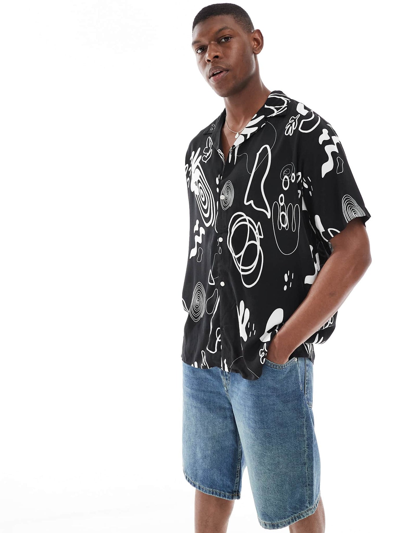 Jack & Jones oversize shirt with multi print in black