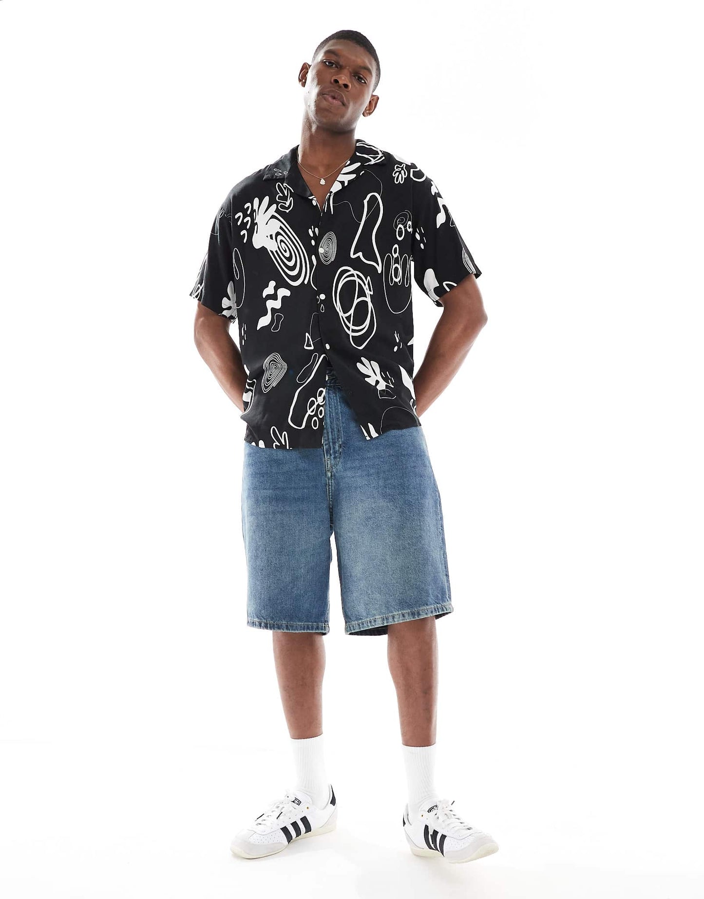 Jack & Jones oversize shirt with multi print in black