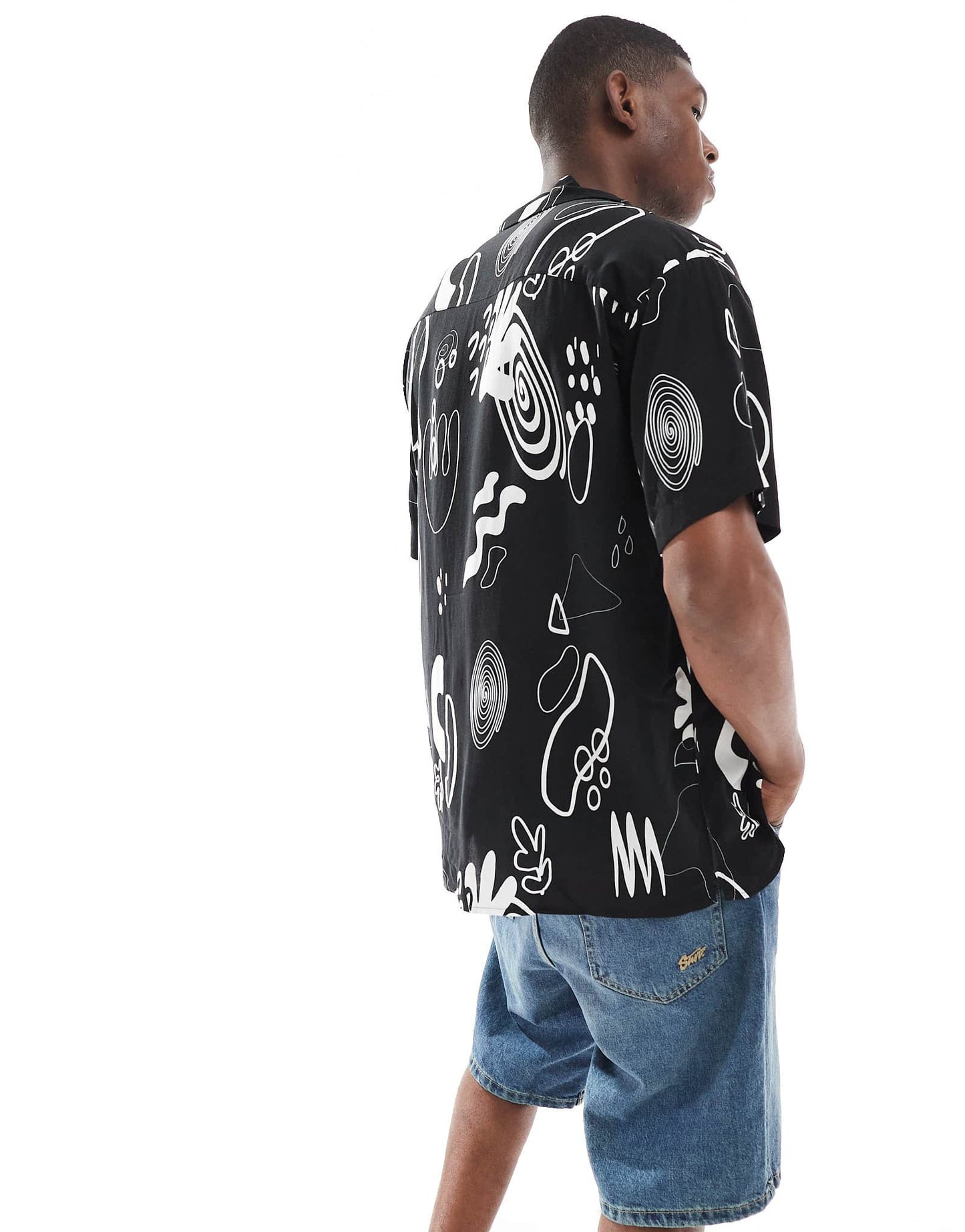 Jack & Jones oversize shirt with multi print in black