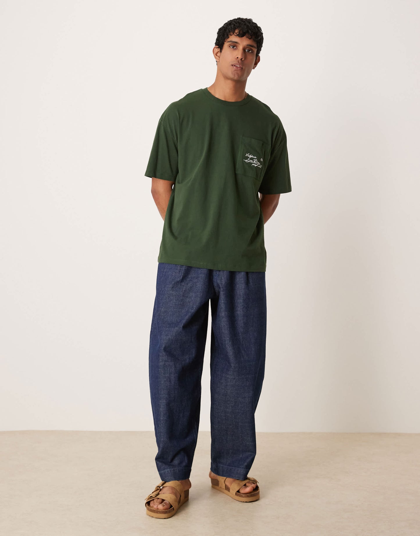 ASOS DESIGN oversized t-shirt with city pocket embroidery in green