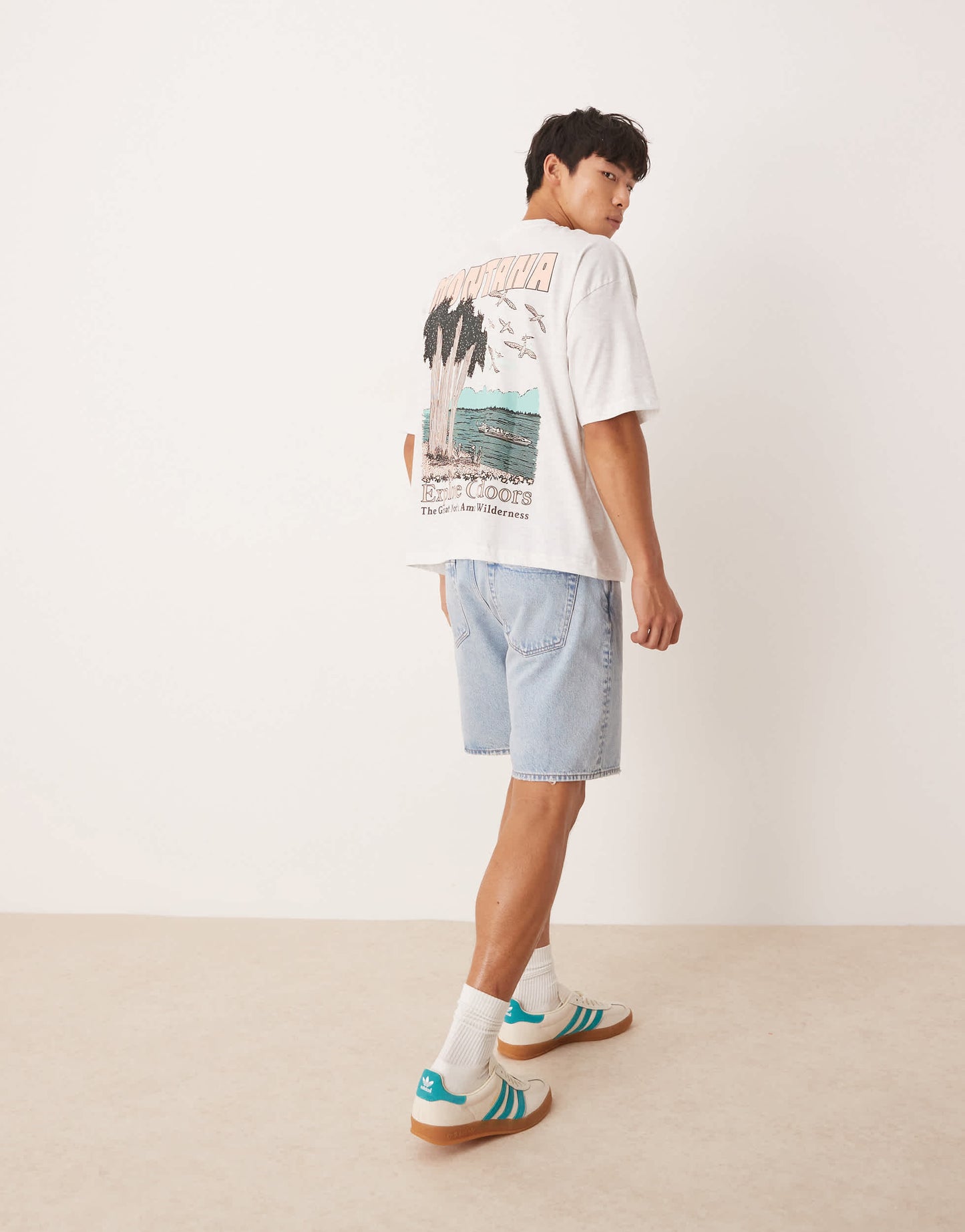 ASOS DESIGN boxy oversized with scenic graphic in white marl