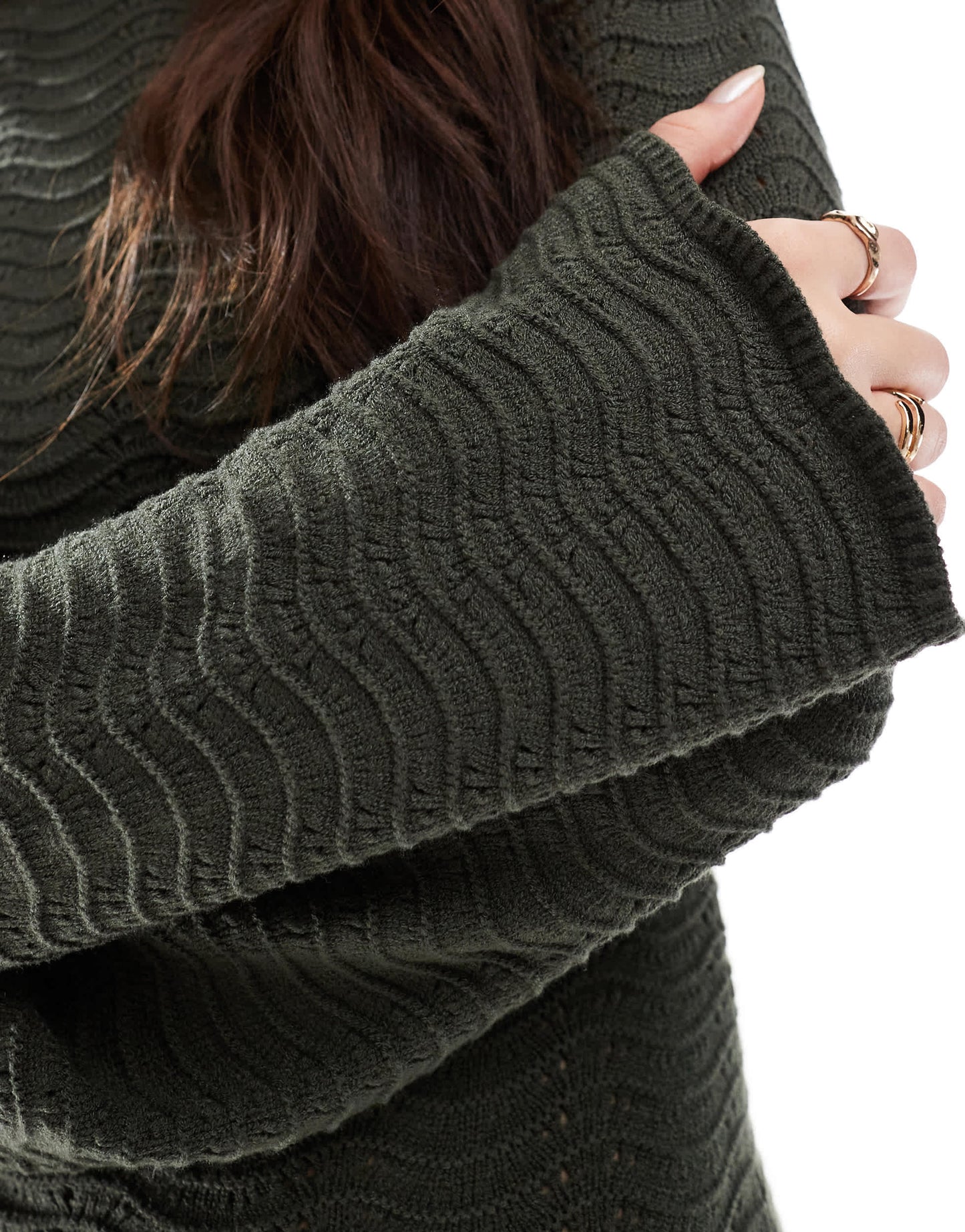 Bershka high neck knitted mini dress in khaki