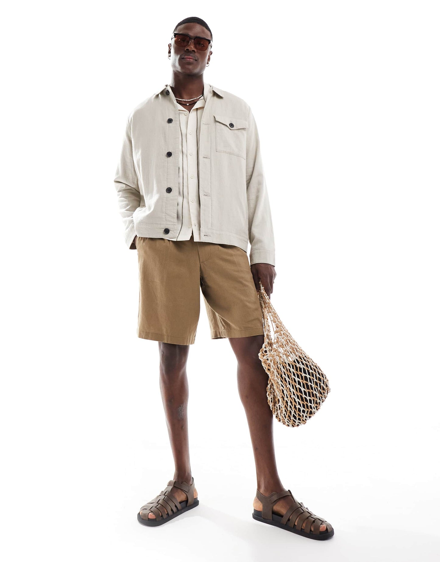 Threadbare linen rich button down jacket in stone