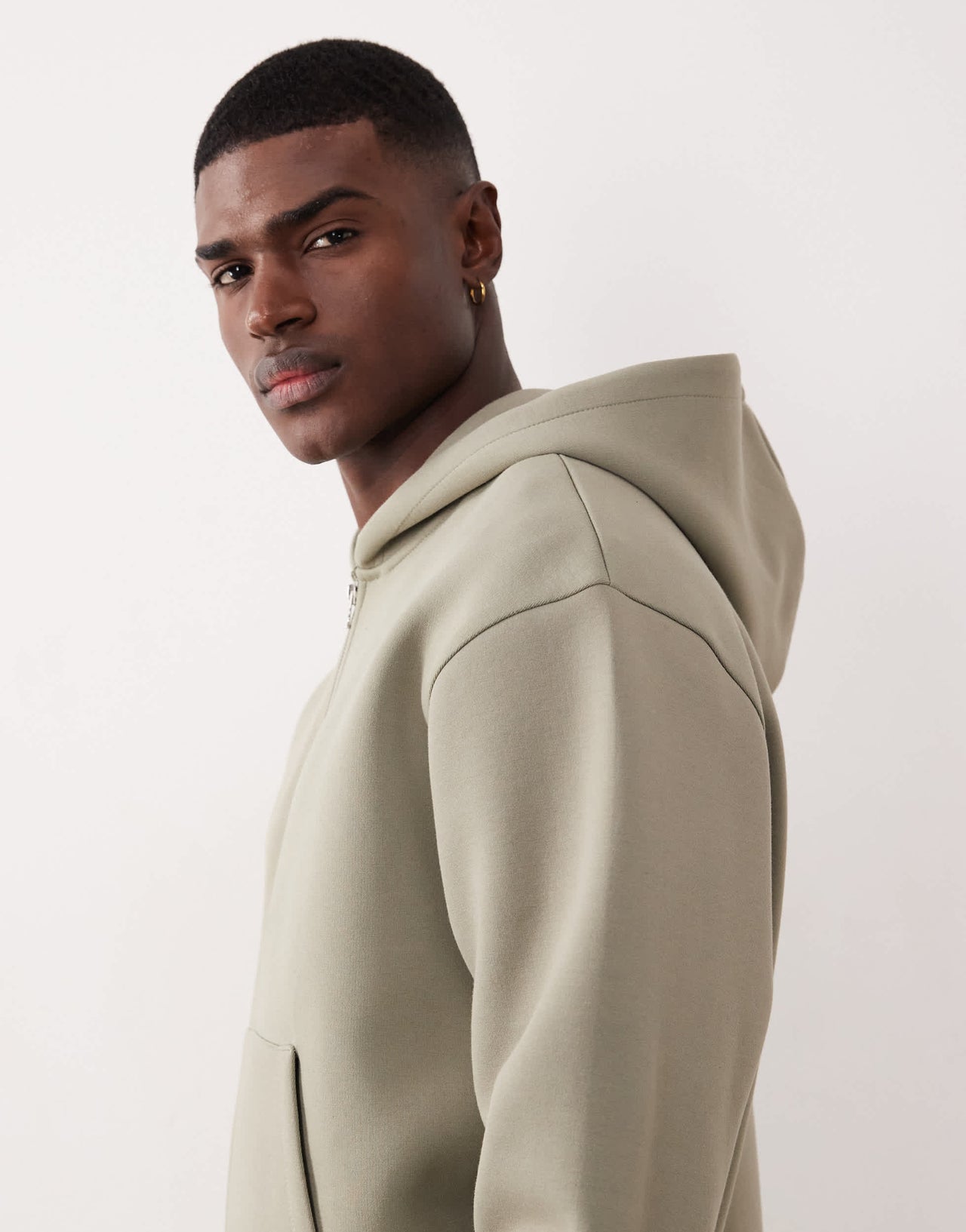 ASOS DESIGN heavyweight relaxed boxy zip through hoodie in scuba-style fabric in khaki - KHAKI