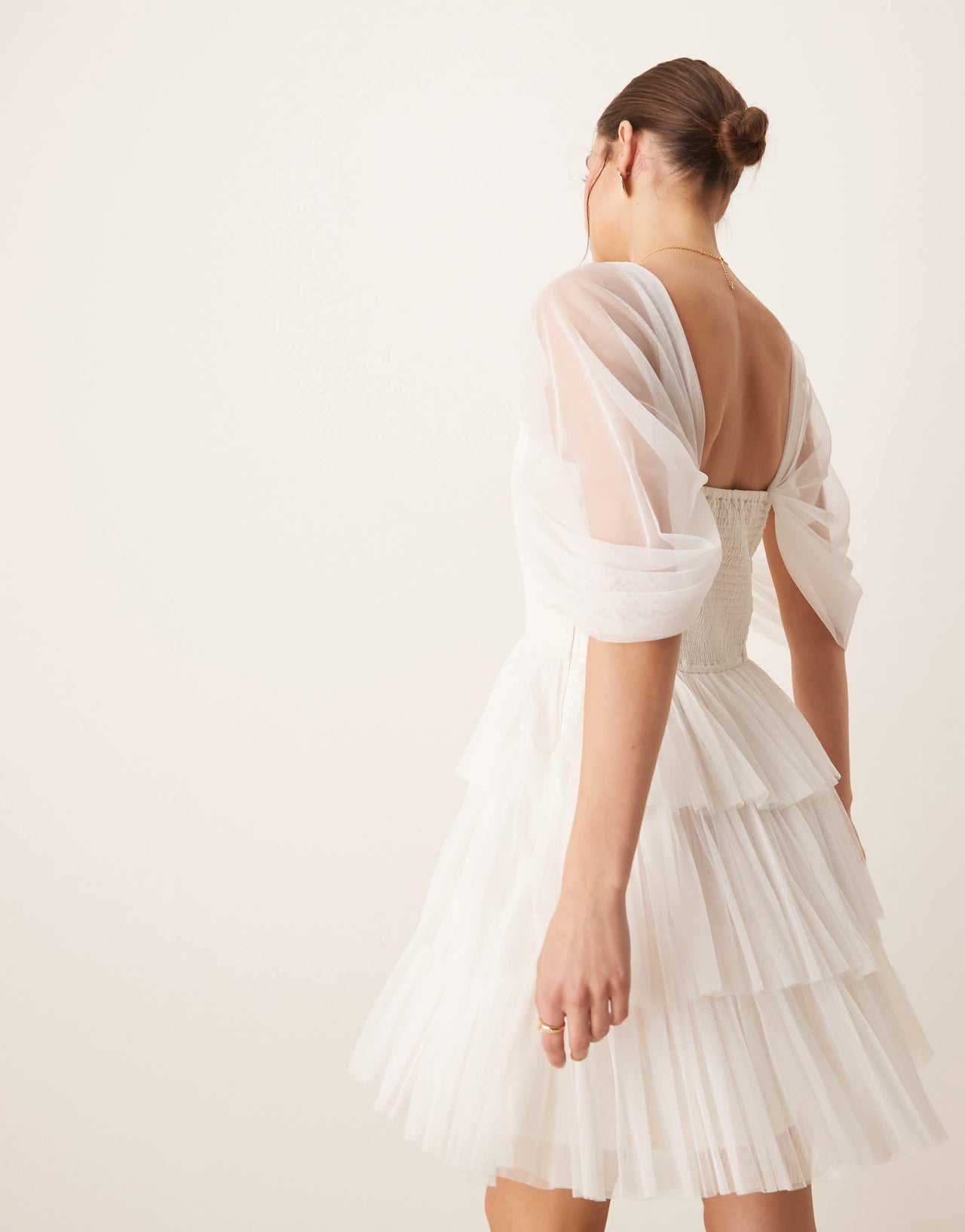 Lace & Beads off shoulder corset tulle mini dress in ivory
