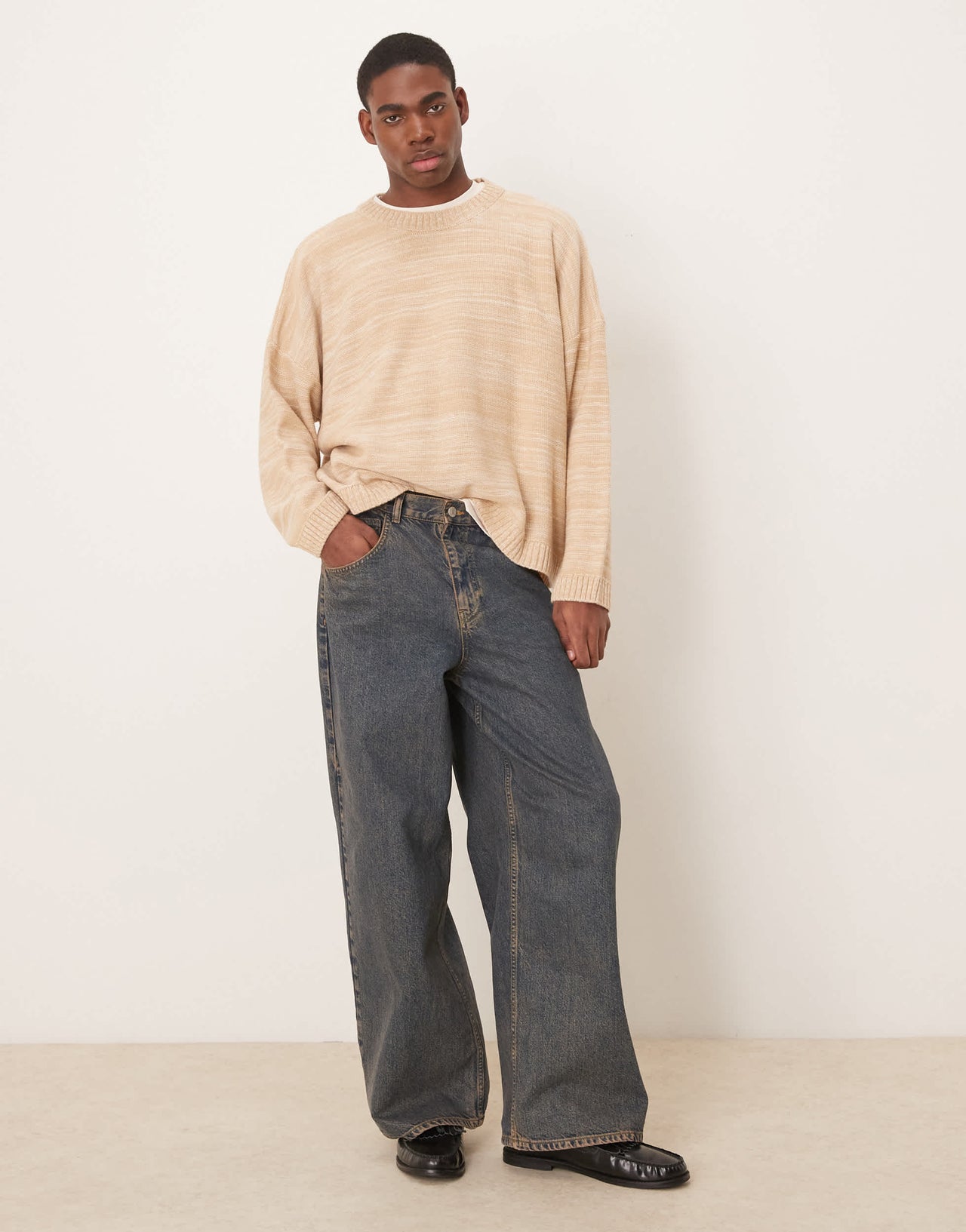 ASOS DESIGN super oversized boxy fit knitted crew neck jumper in oatmeal marl