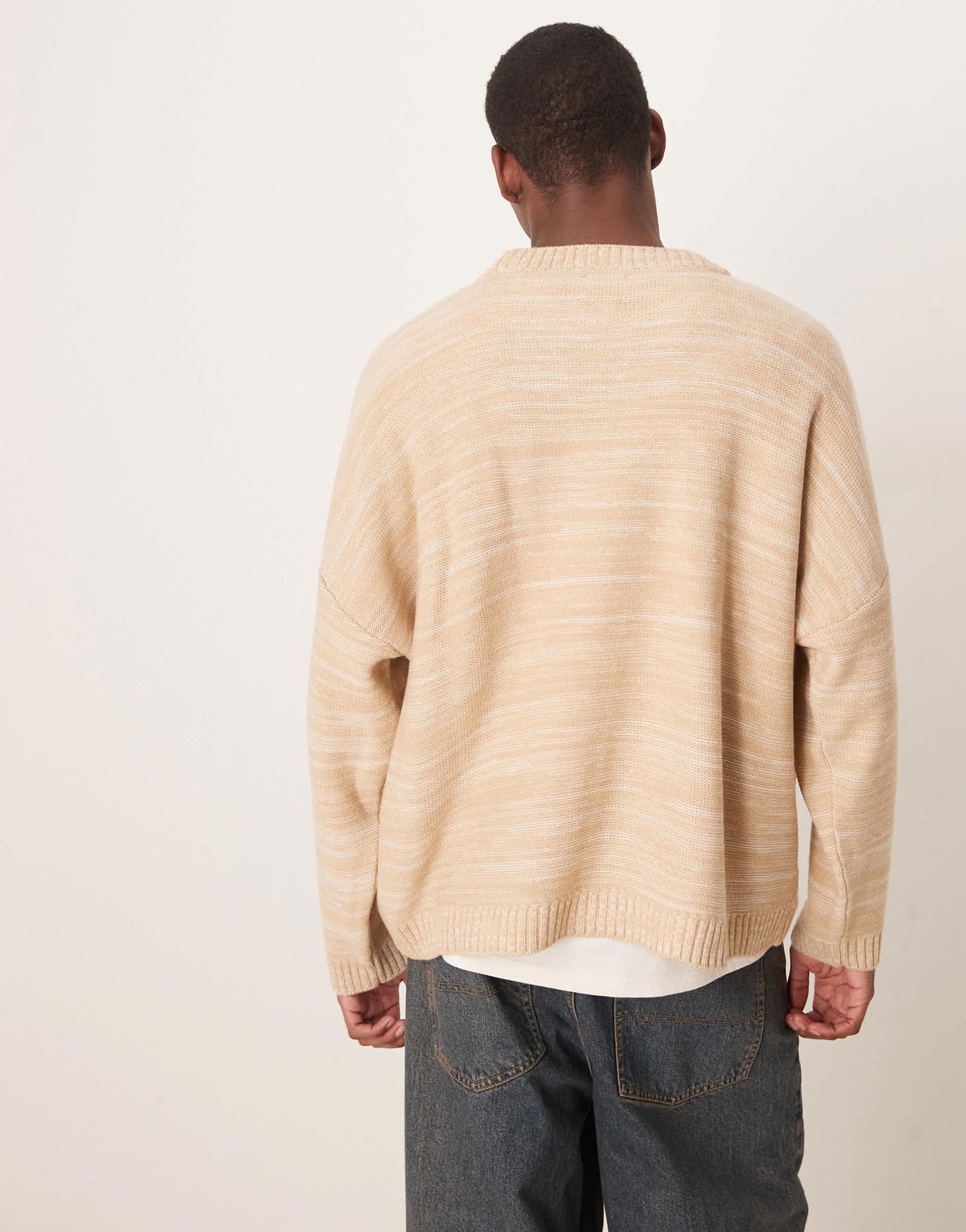 ASOS DESIGN super oversized boxy fit knitted crew neck jumper in oatmeal marl