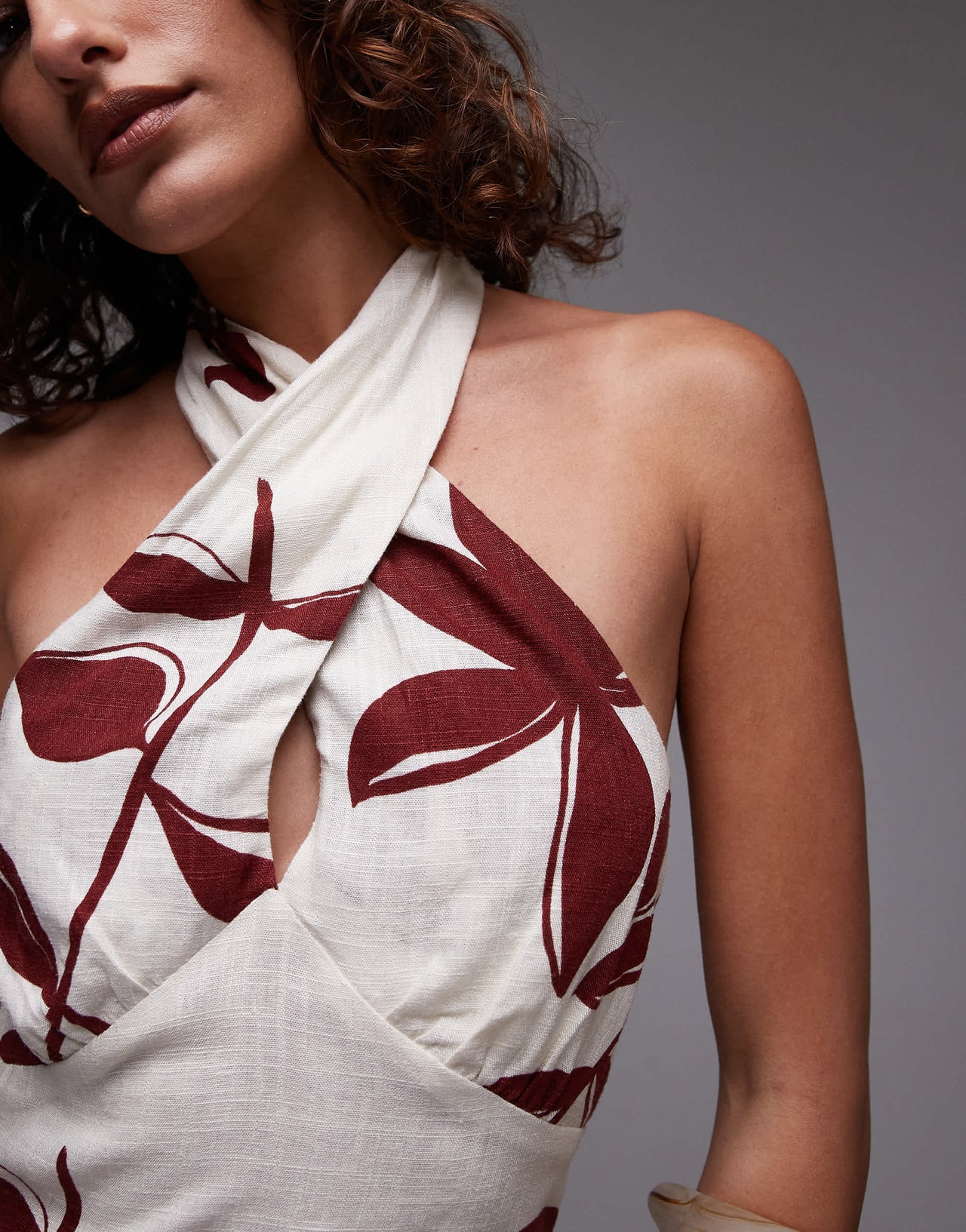 Topshop linen halter top in leaf print