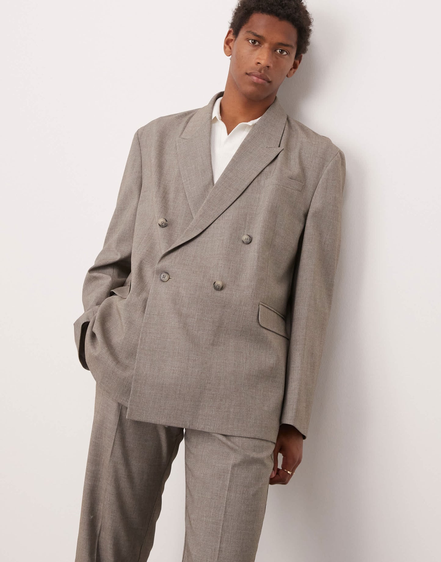 ASOS DESIGN double breasted slouchy oversized suit jacket in grey melange texture