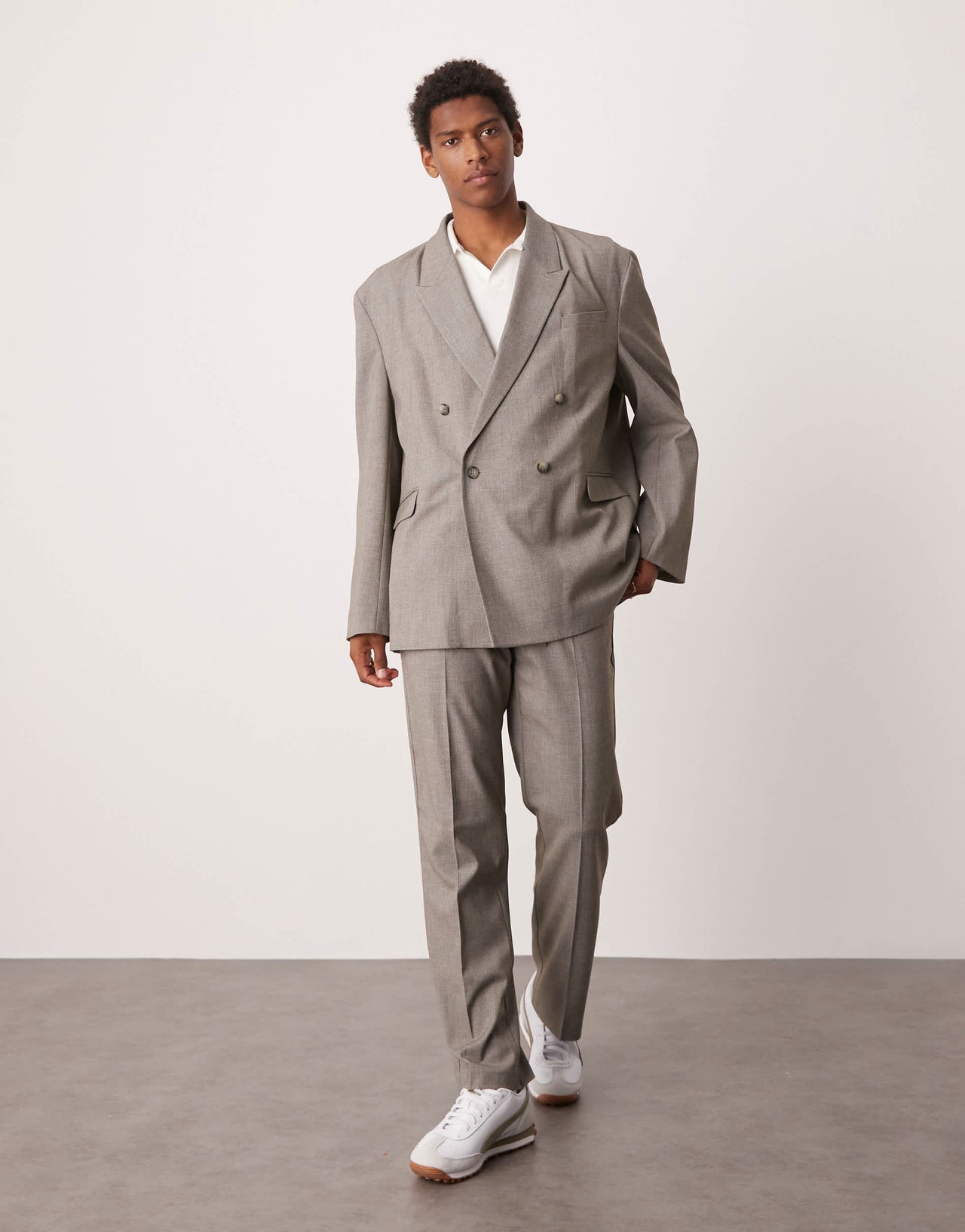 ASOS DESIGN double breasted slouchy oversized suit jacket in grey melange texture