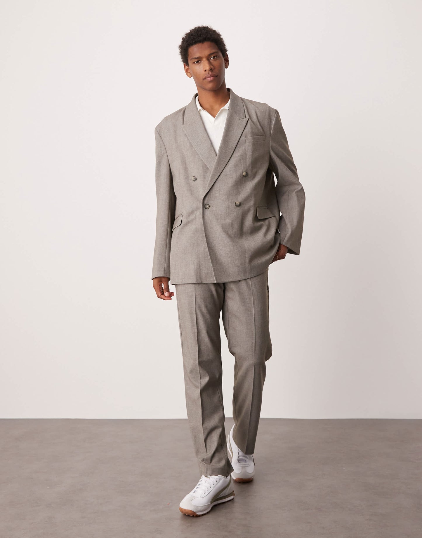 ASOS DESIGN double breasted slouchy oversized suit jacket in grey melange texture