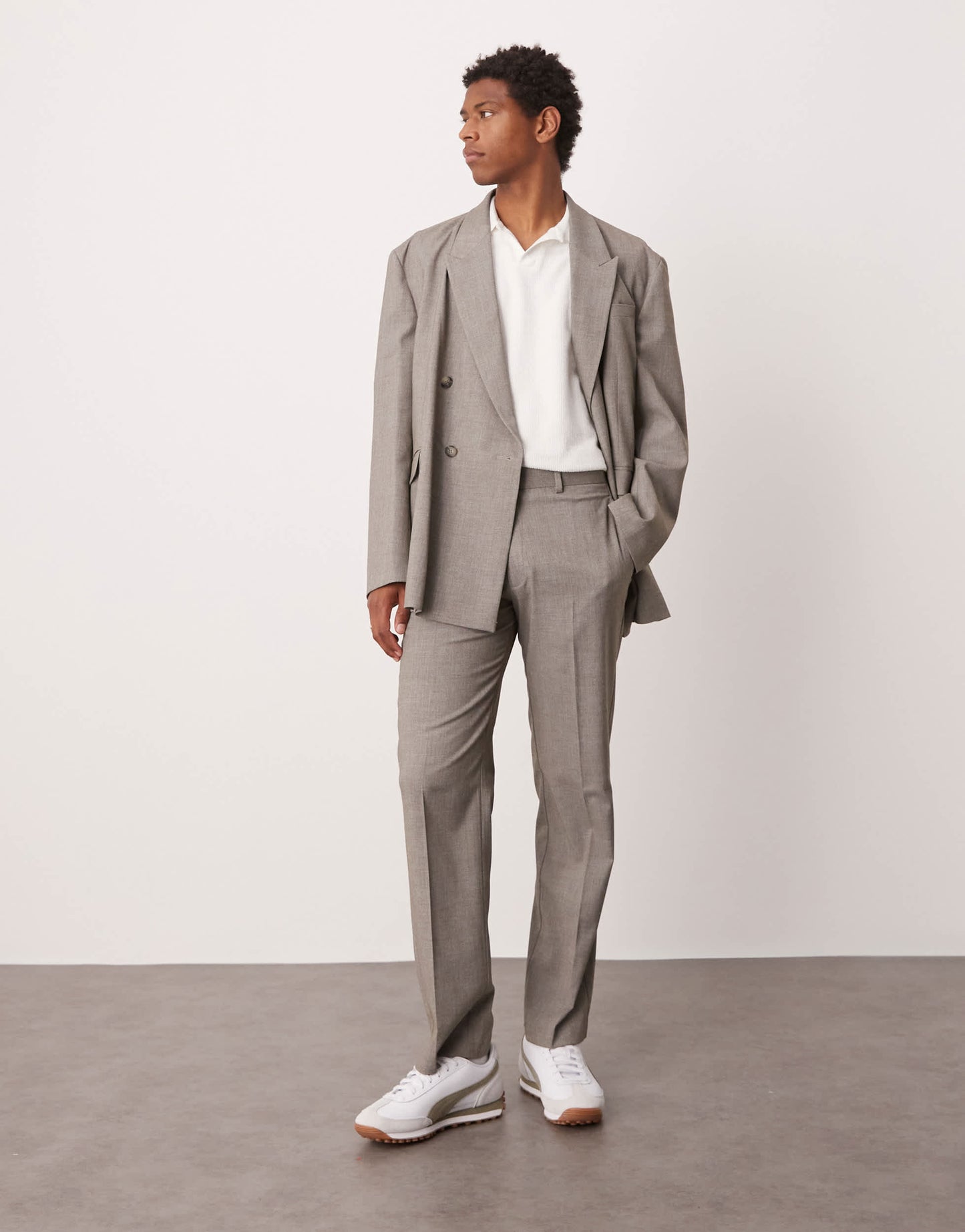 ASOS DESIGN straight leg suit trousers in grey melange texture