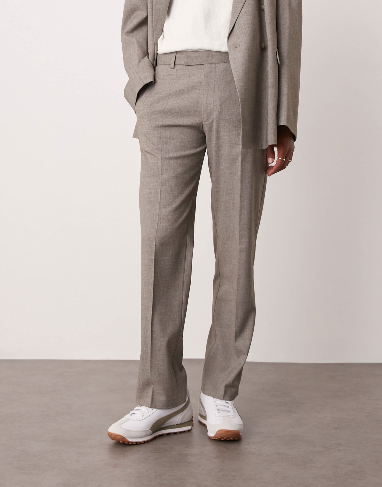 ASOS DESIGN straight leg suit trousers in grey melange texture