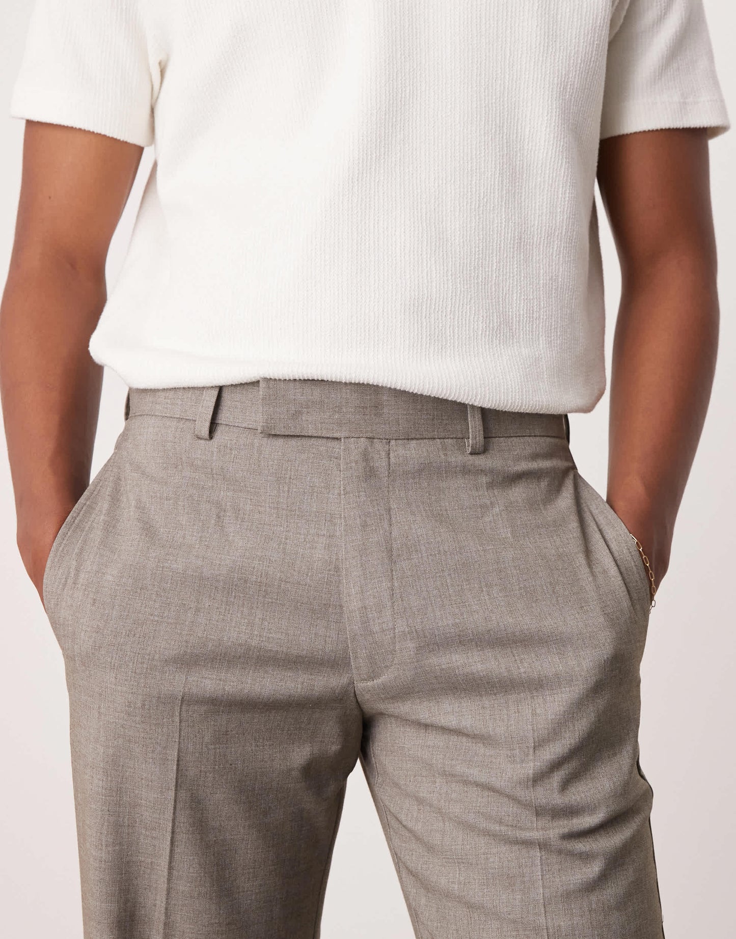 ASOS DESIGN straight leg suit trousers in grey melange texture