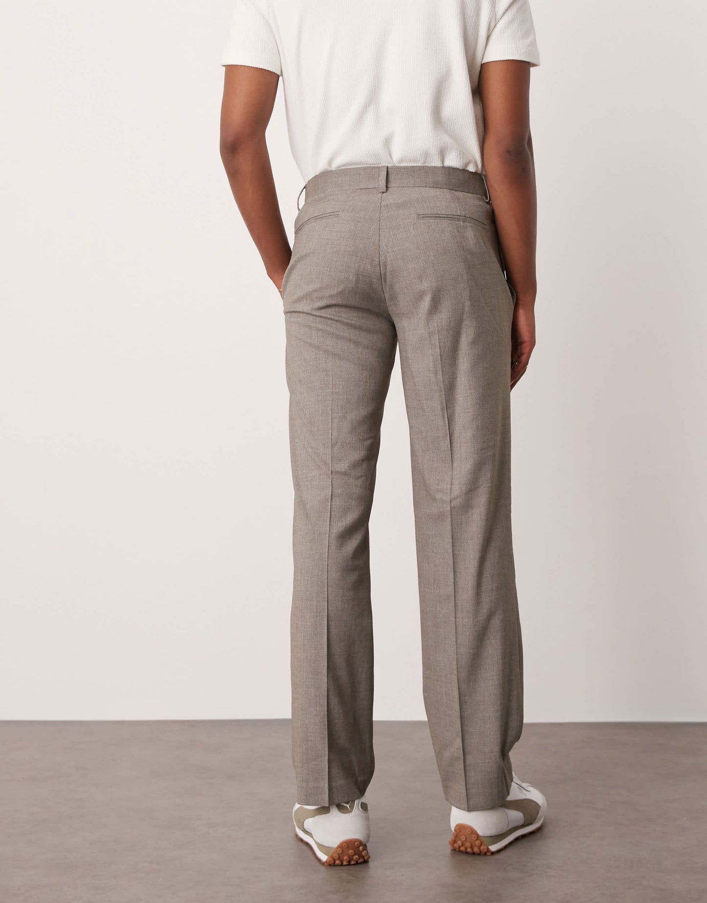 ASOS DESIGN straight leg suit trousers in grey melange texture