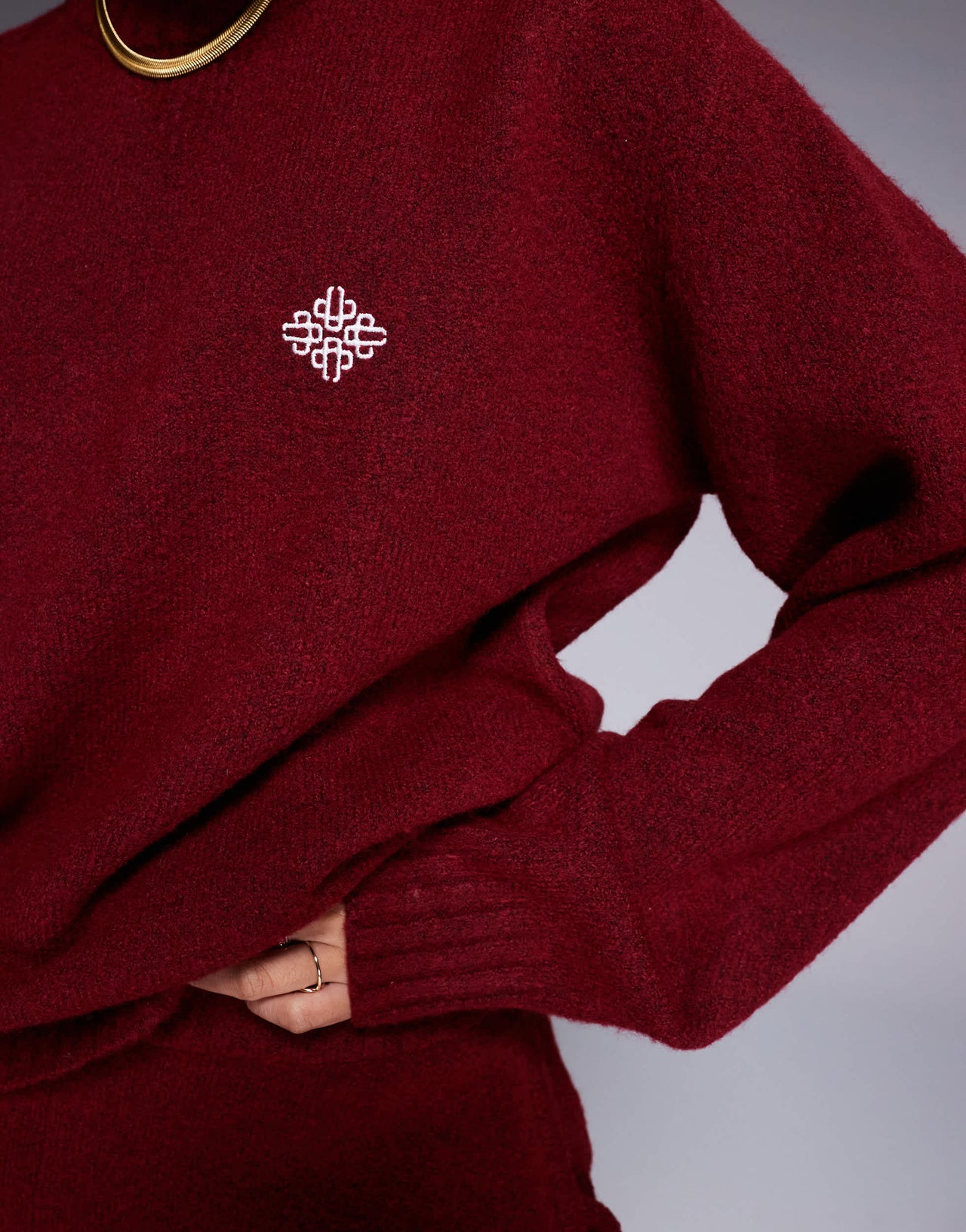 The Couture Club co-ord oversized fluffy knitted jumper in burgundy