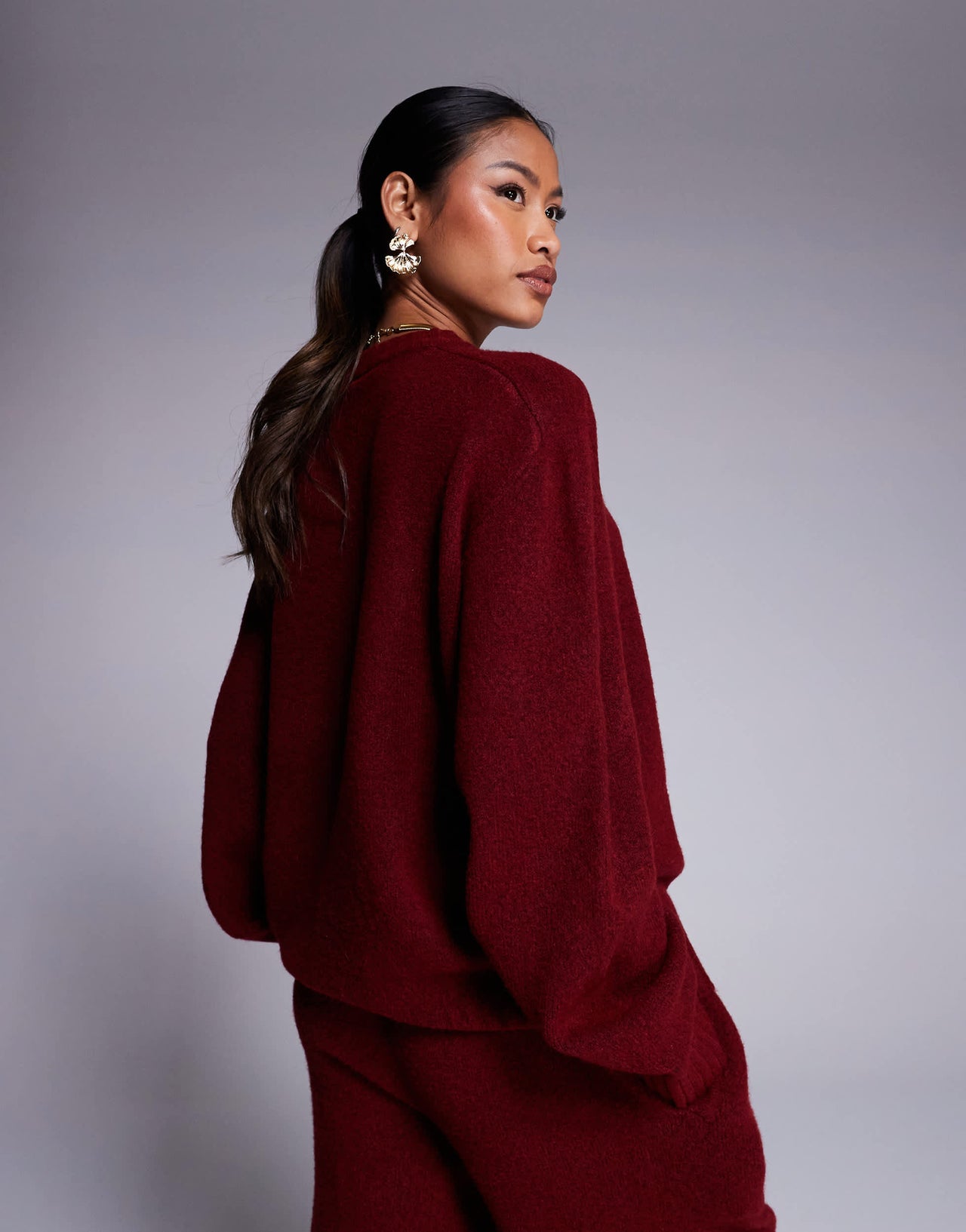The Couture Club co-ord oversized fluffy knitted jumper in burgundy