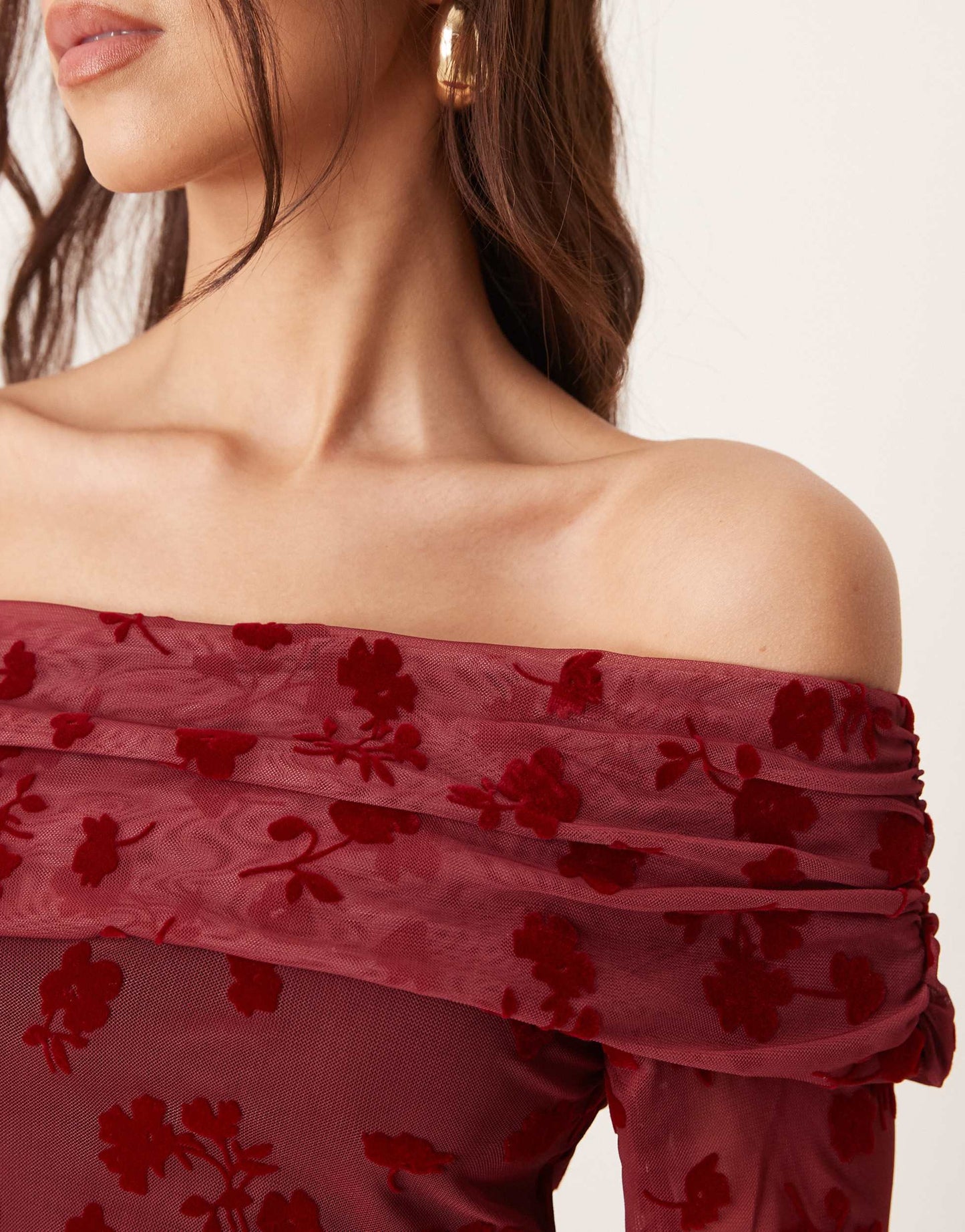 ASOS DESIGN fold over flocked mesh asymmetric mini dress in red