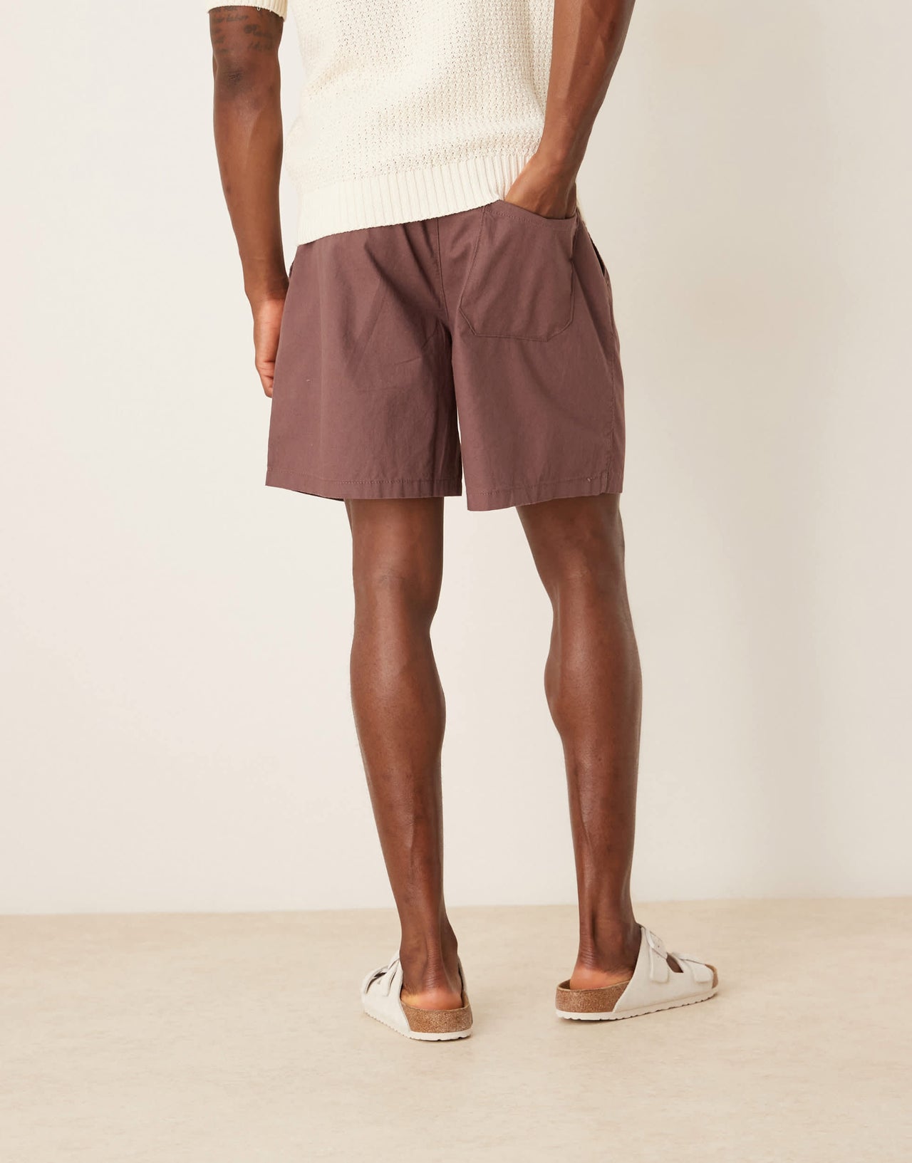 ASOS DESIGN wide shorts in brown linen blend