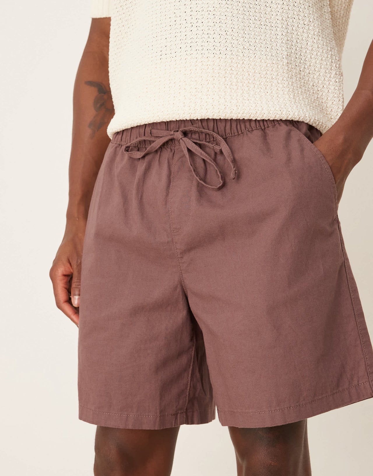 ASOS DESIGN wide shorts in brown linen blend