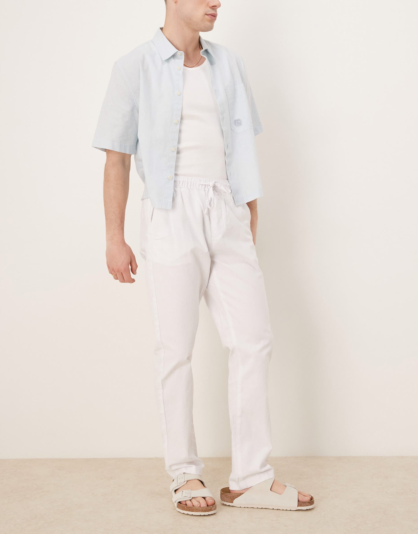 ASOS DESIGN slim linen blend trousers in white
