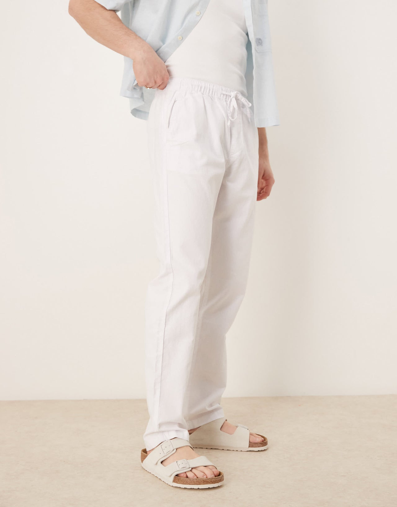 ASOS DESIGN slim linen blend trousers in white