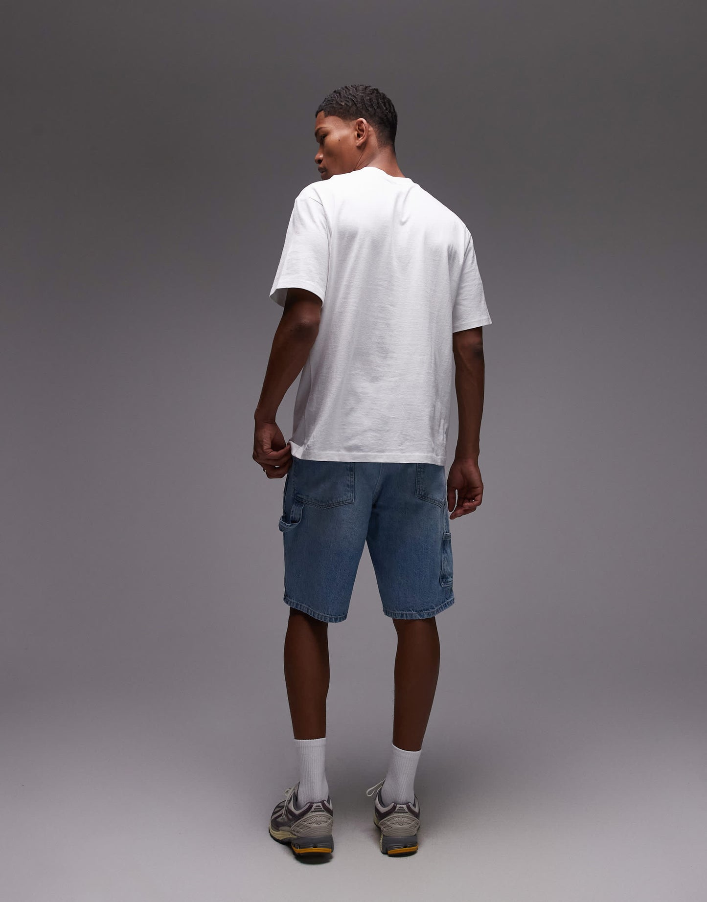 Topman denim carpenter short in light wash blue