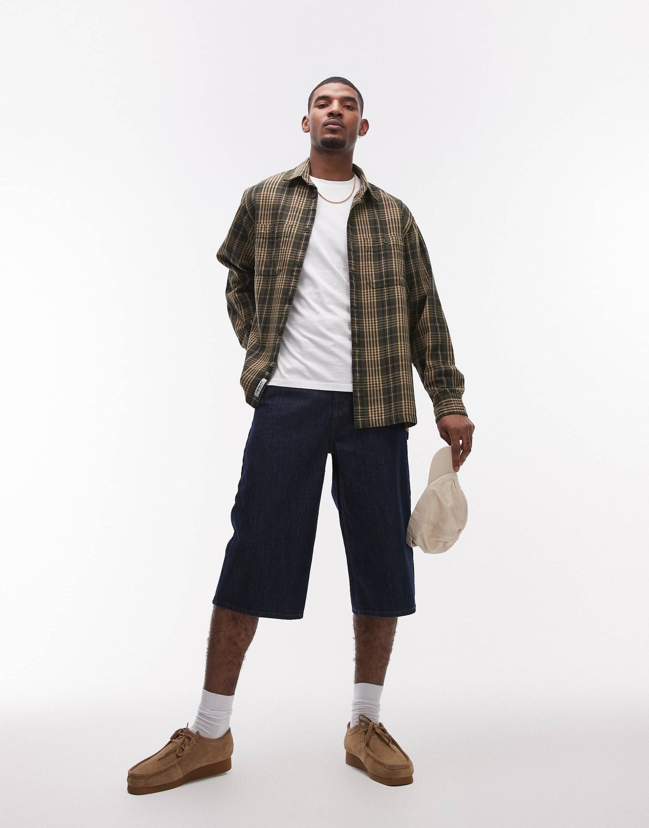 Topman denim mid length jort in mid wash raw