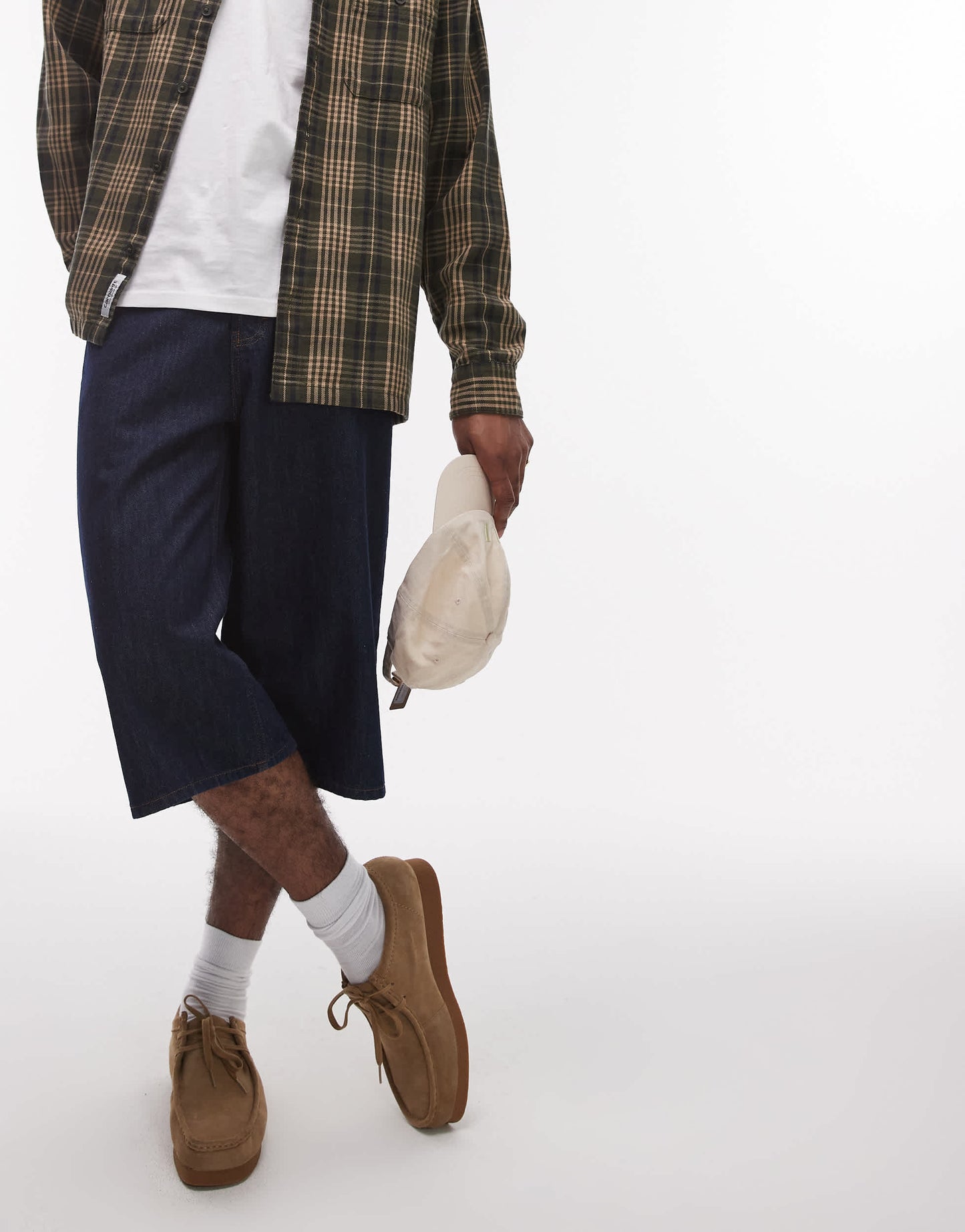 Topman denim mid length jort in mid wash raw
