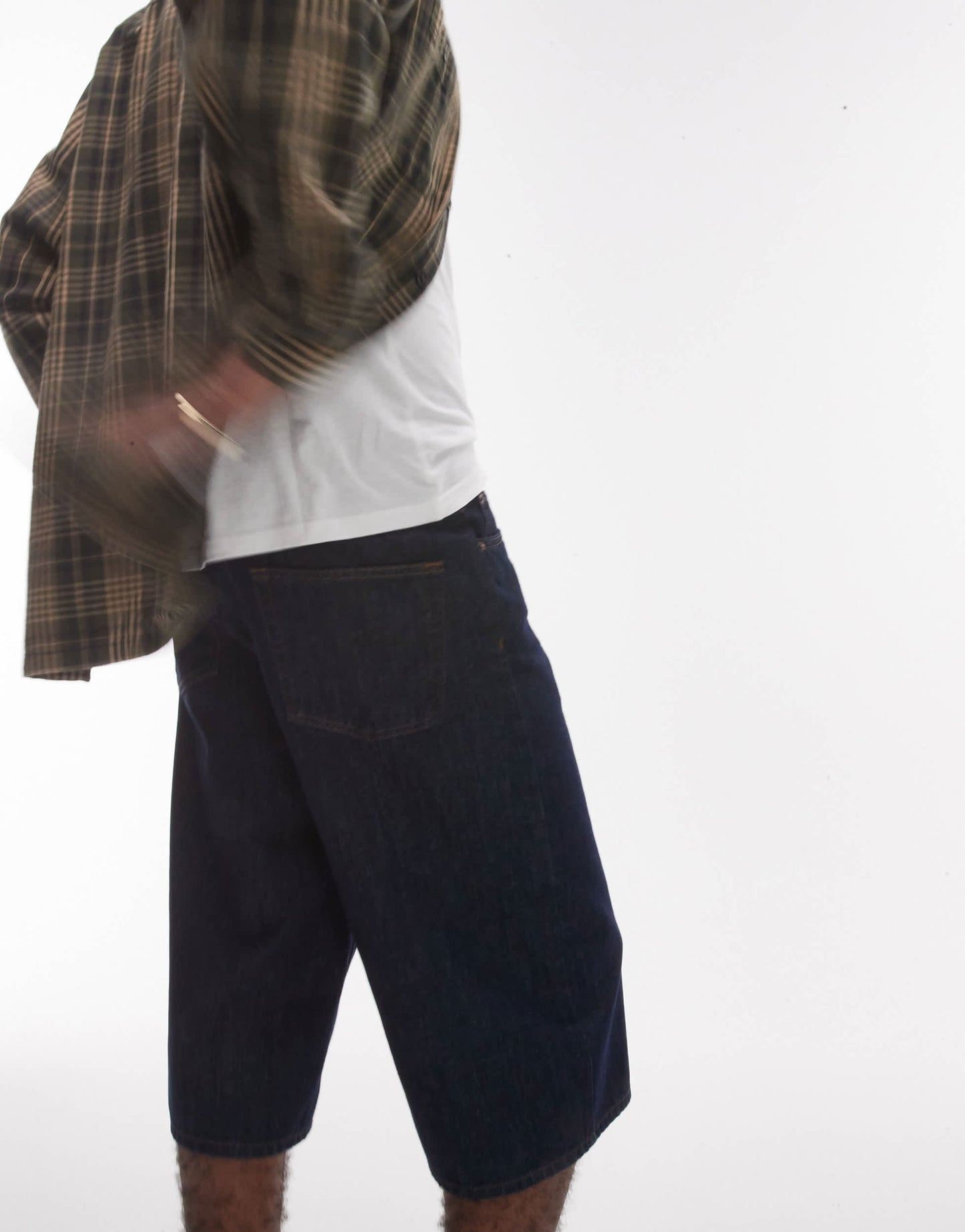 Topman denim mid length jort in mid wash raw