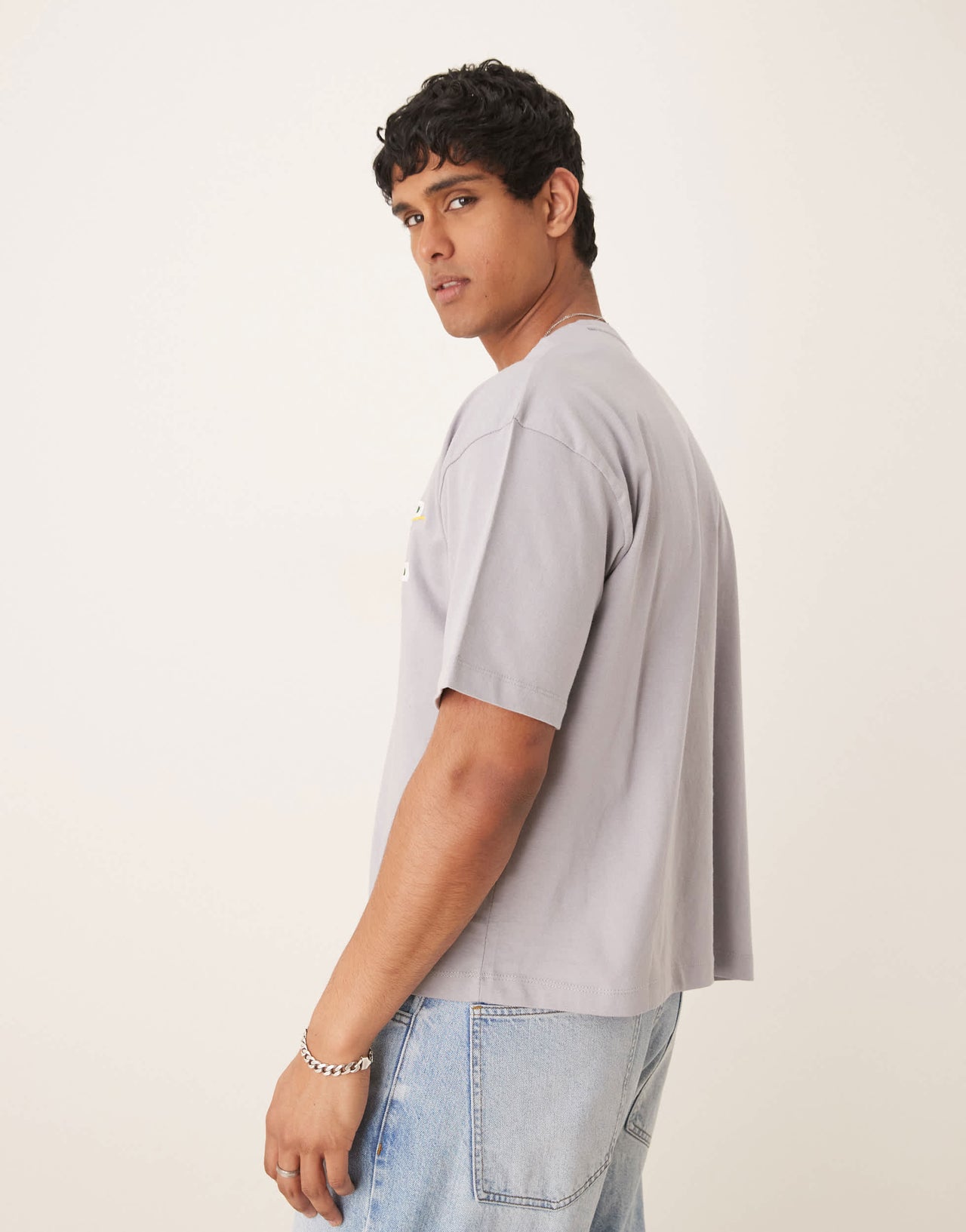 ASOS DESIGN boxy oversized t-shirt with chest embroidery in grey
