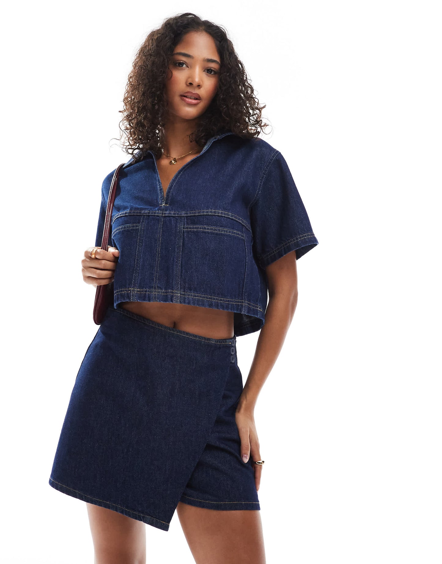 ASOS DESIGN denim skort in rinse co-ord