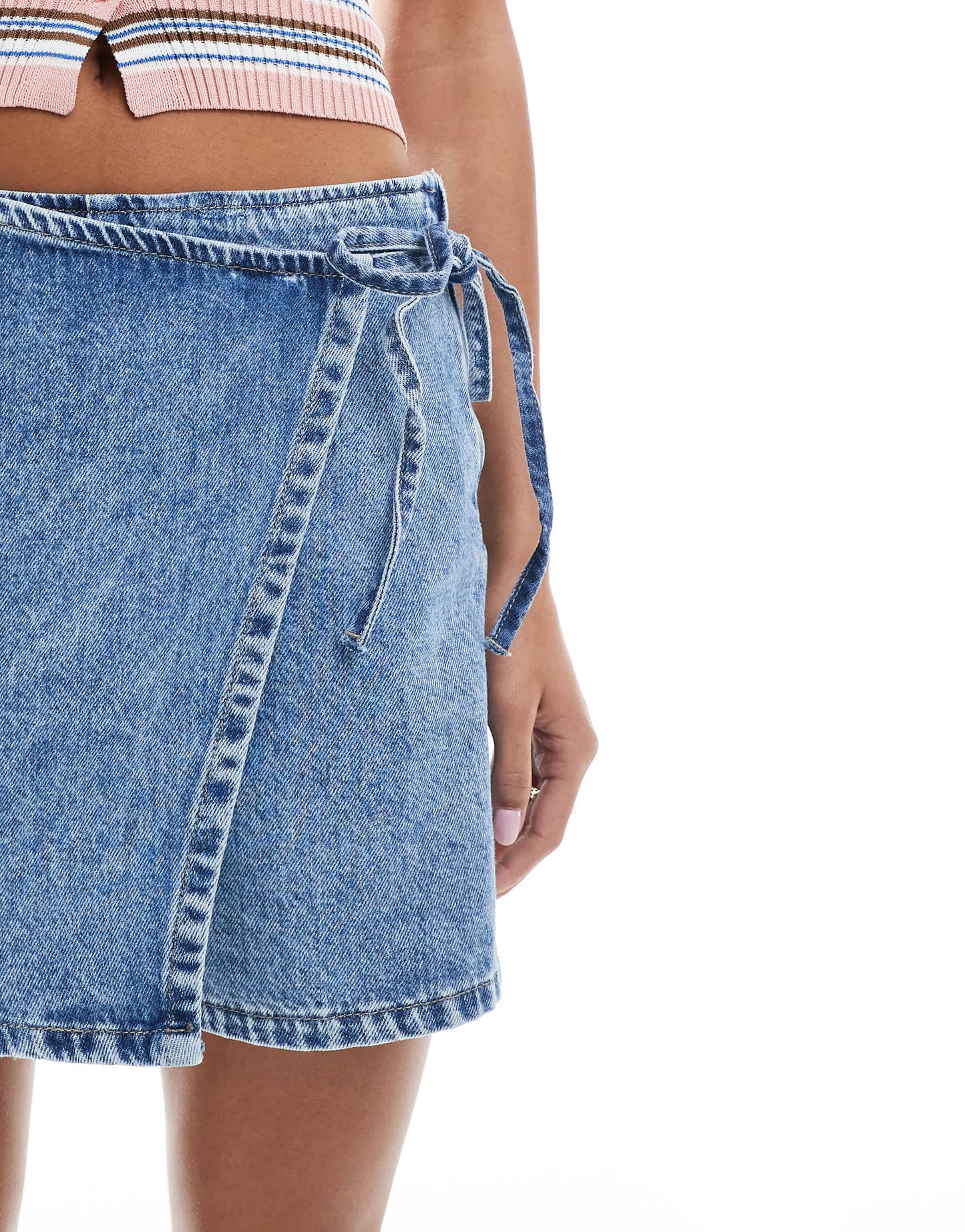 ASOS DESIGN denim a-line skort in midwash blue