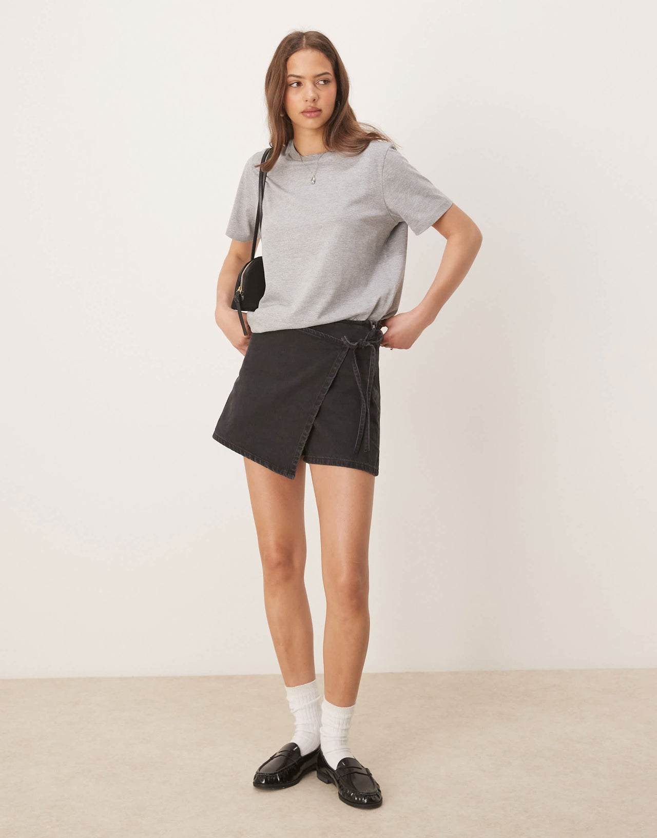ASOS DESIGN denim wrap skort in black