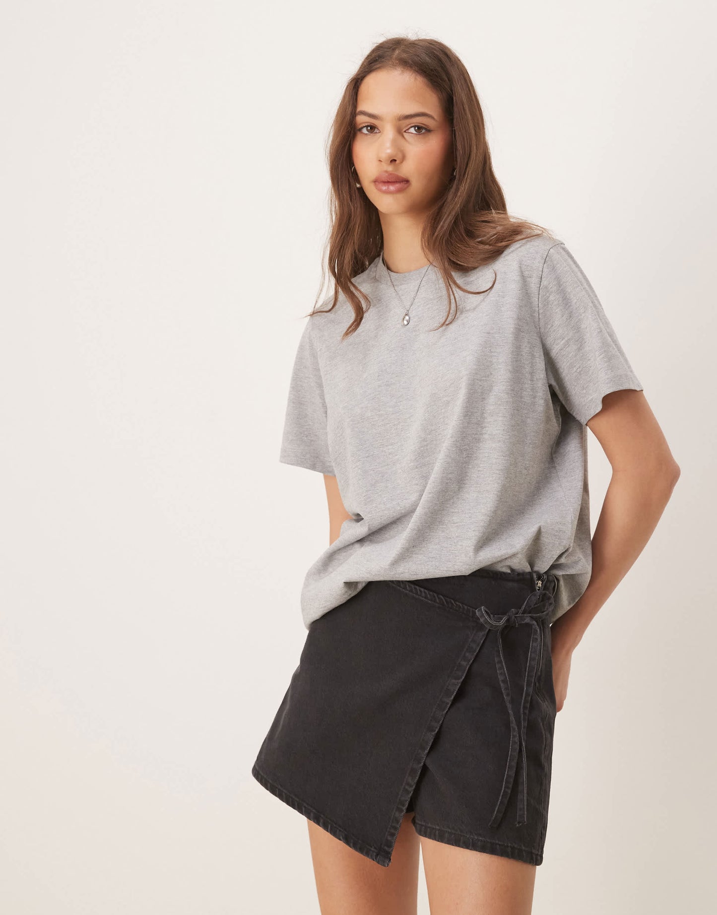 ASOS DESIGN denim wrap skort in black