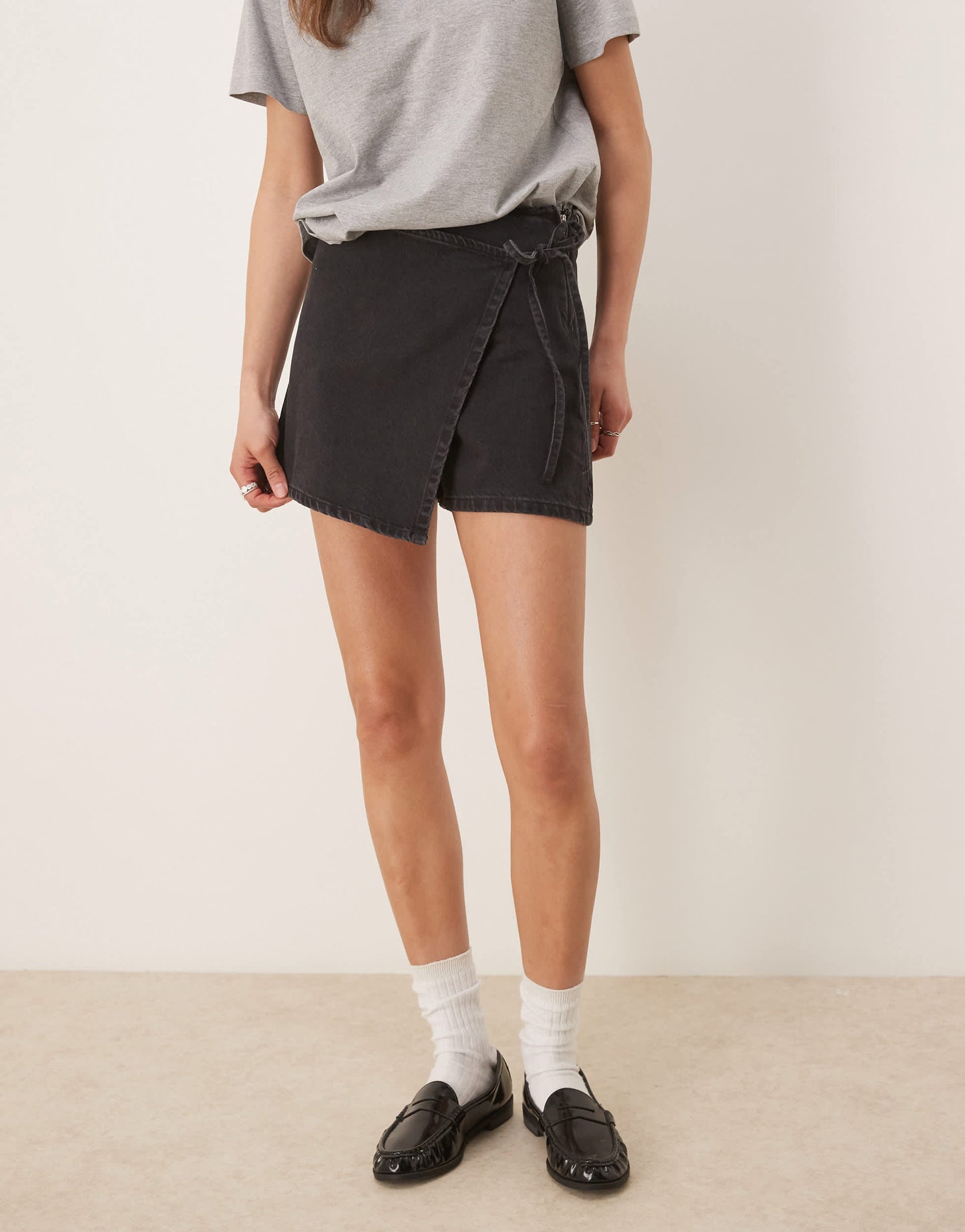 ASOS DESIGN denim wrap skort in black