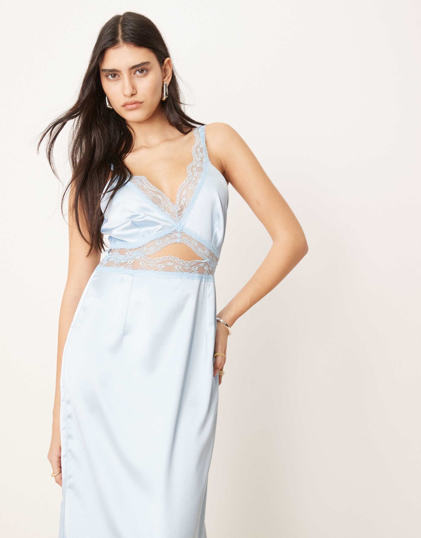 Never Fully Dressed Mimi lace cut-out slip midaxi dress in light blue
