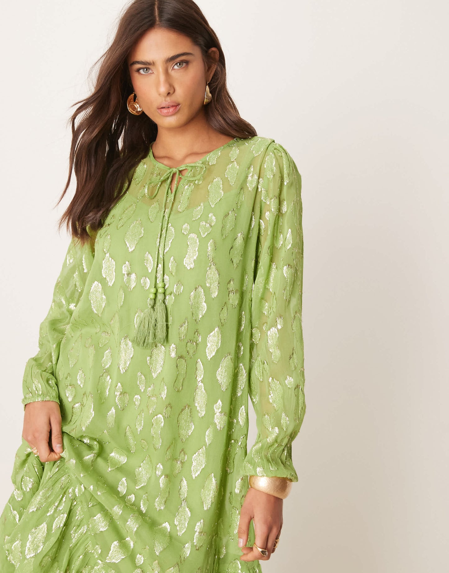 Never Fully Dressed metallic oversized midaxi dress in green