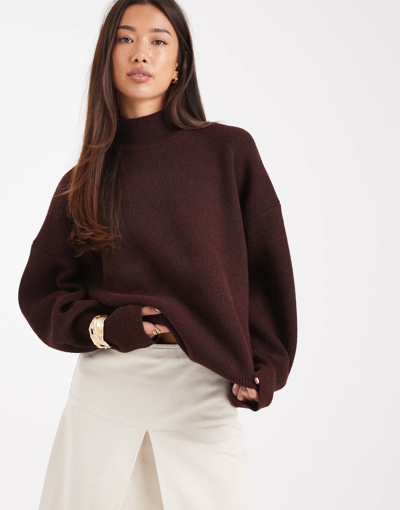 ASOS DESIGN extreme boxy jumper with funnel neck in plum