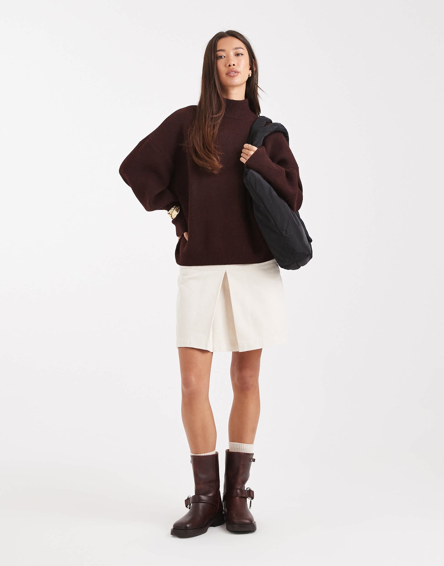 ASOS DESIGN extreme boxy jumper with funnel neck in plum