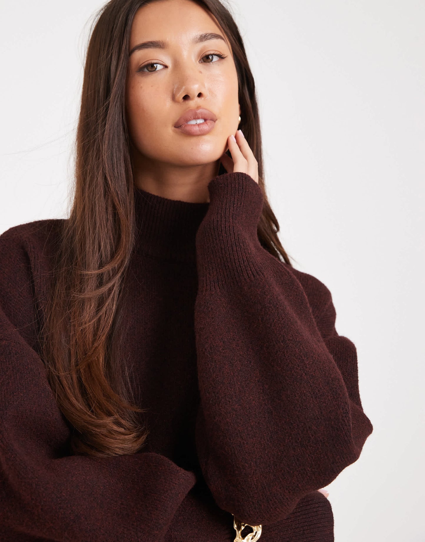 ASOS DESIGN extreme boxy jumper with funnel neck in plum
