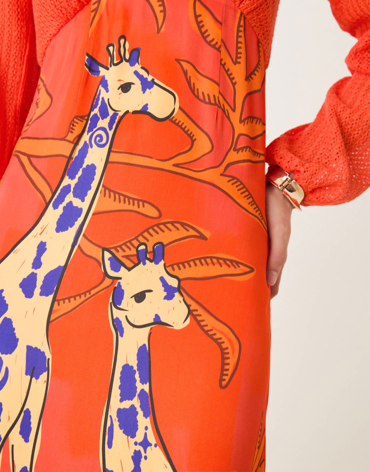 Never Fully Dressed contrast balloon sleeve midaxi dress in orange giraffe print