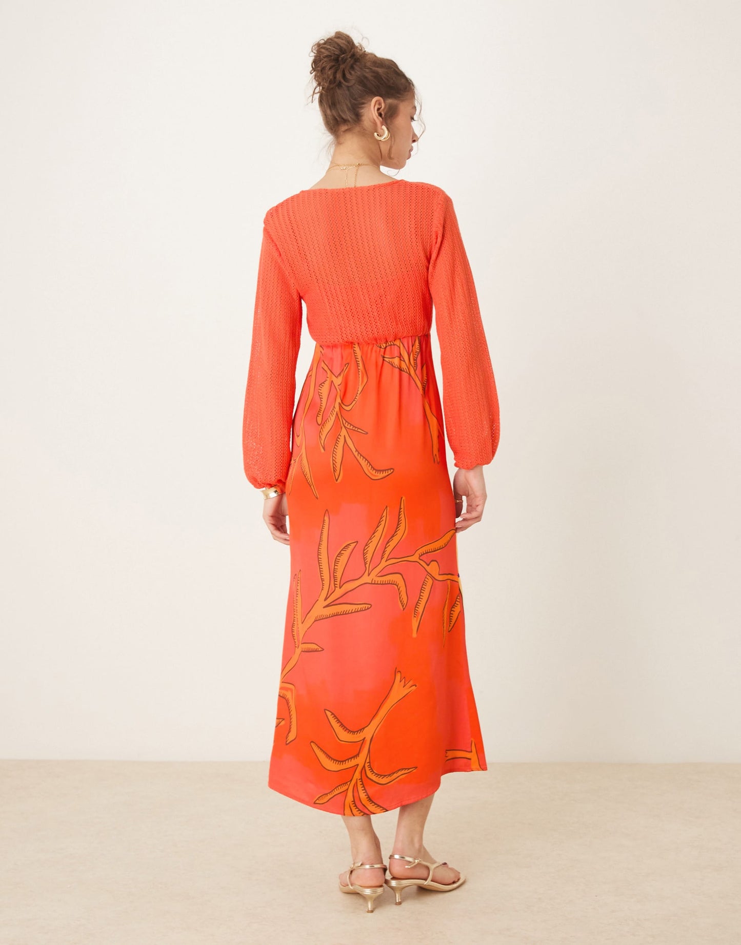 Never Fully Dressed contrast balloon sleeve midaxi dress in orange giraffe print