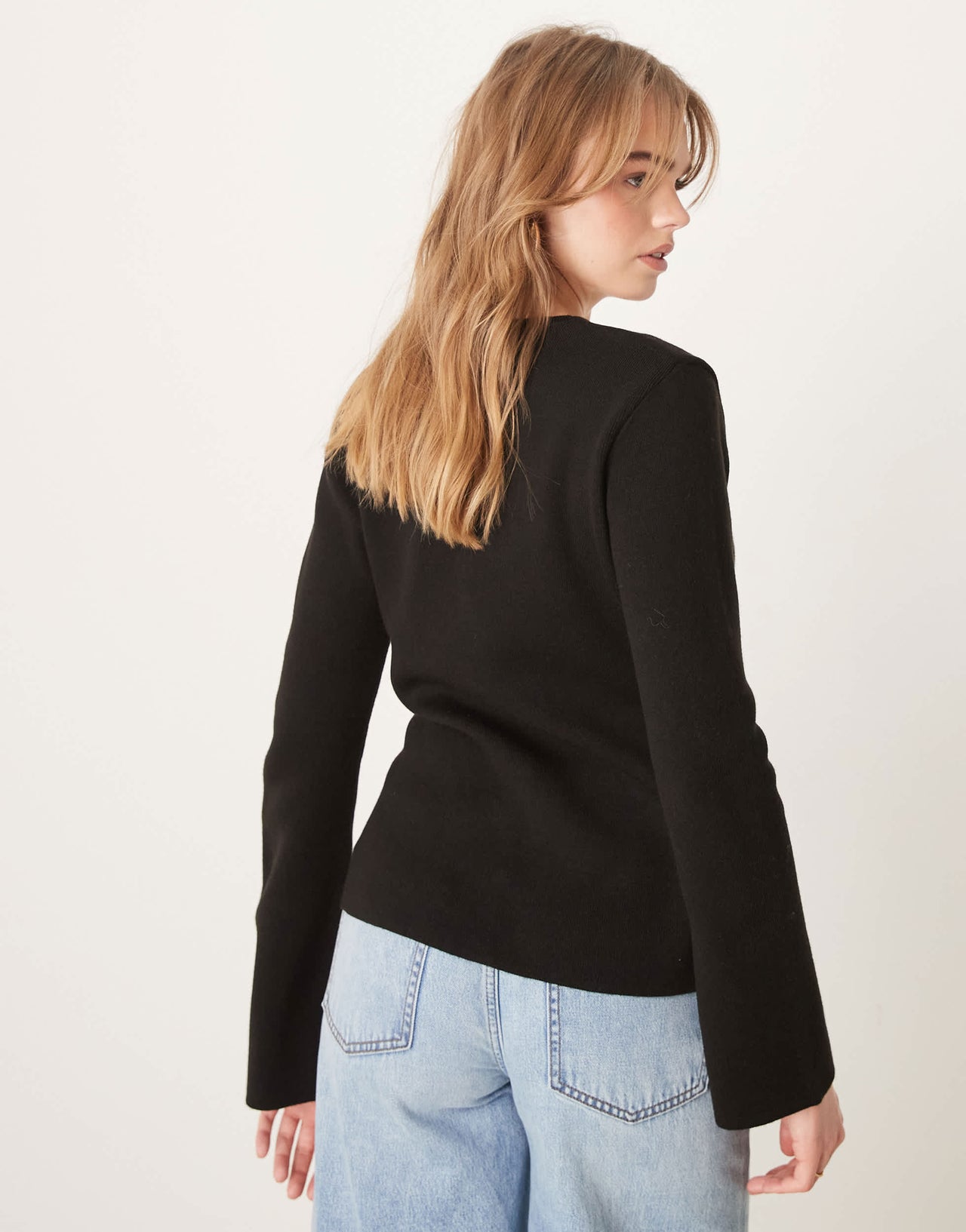 ASOS DESIGN asymmetric compact knit cardigan with large button in black