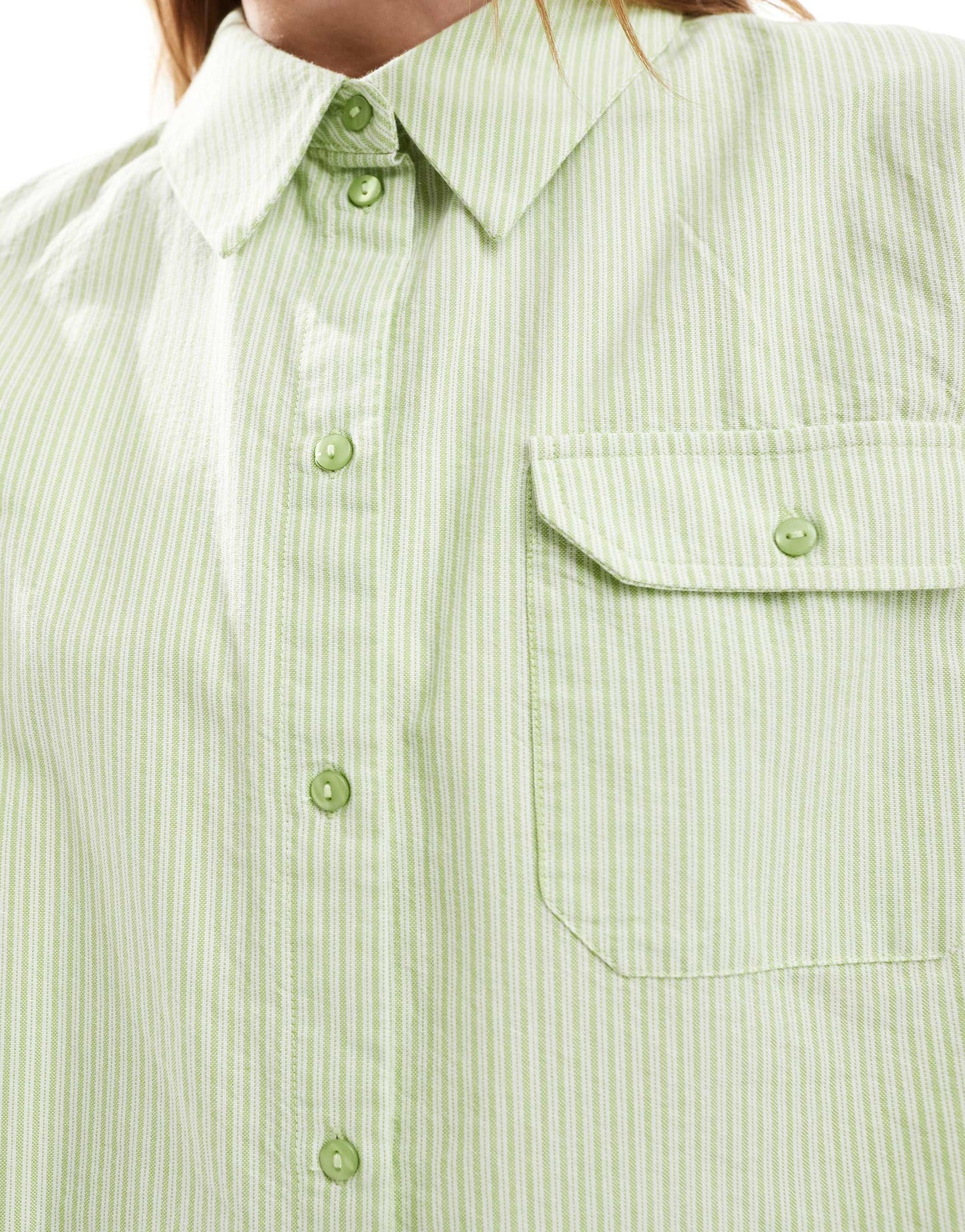JJXX co-ord oversized cropped shirt in green stripe