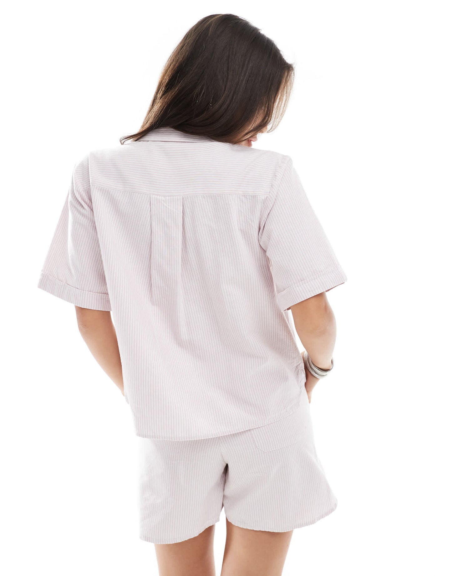 JJXX co-ord oversized cropped shirt in pink stripe