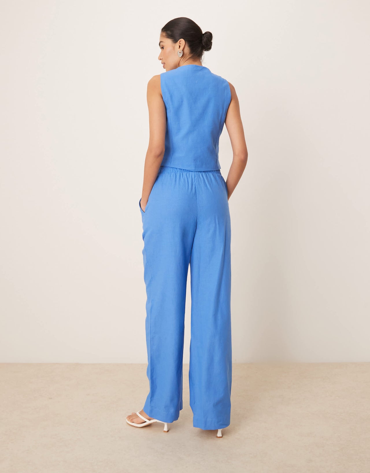 YAS linen touch wide leg trouser co-ord in provence blue